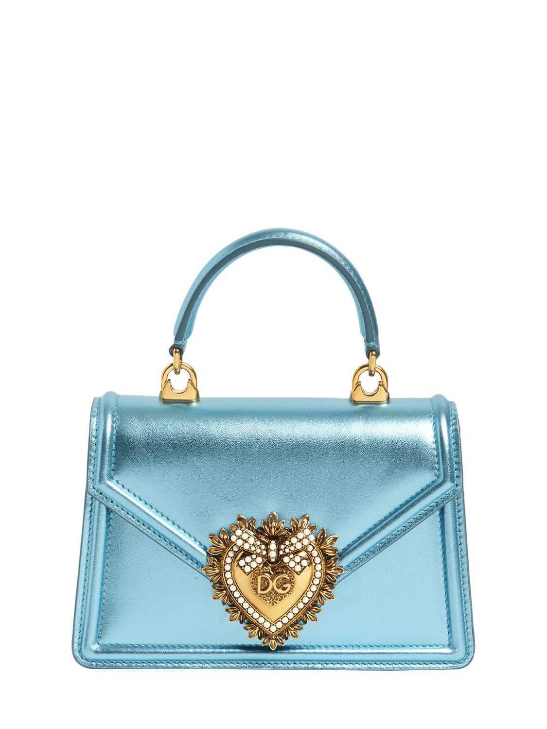Dolce & Gabbana Mini Devotion Laminated Leather Bag In Cielo