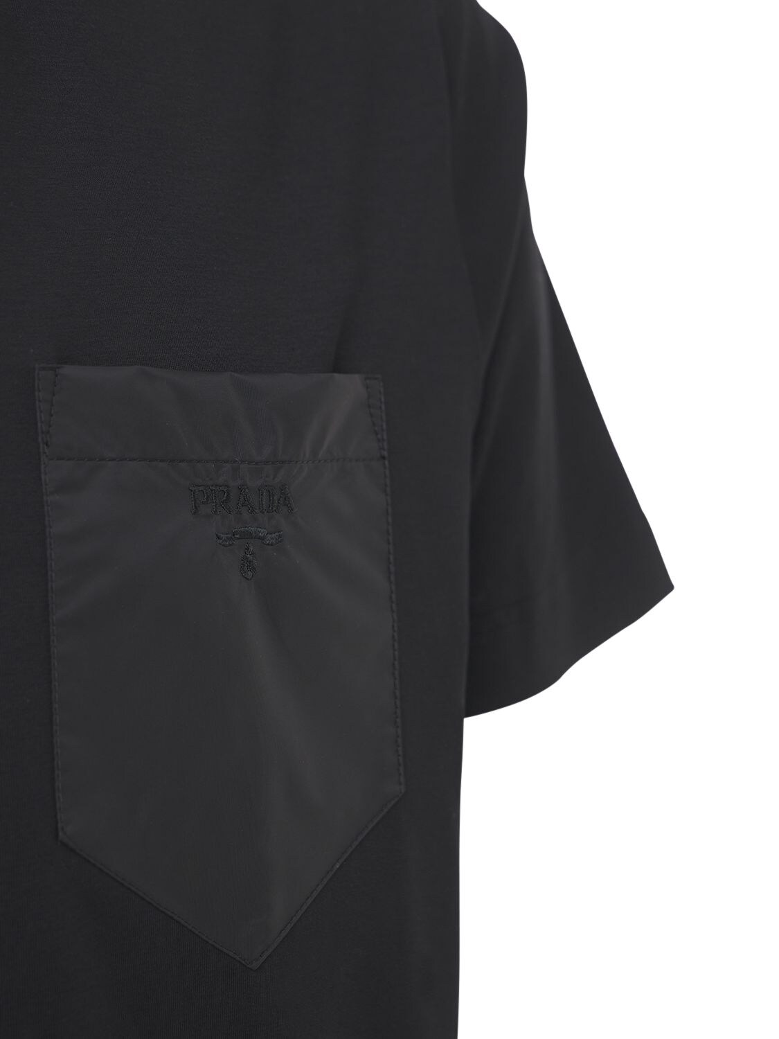 Shop Prada Cotton Crewneck T-shirt W/ Logo Pocket In Black