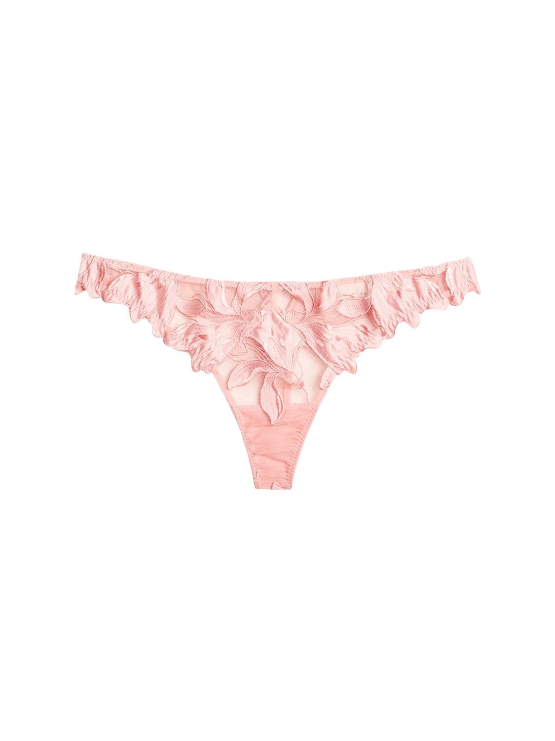 Fleur Du Mal Lily Satin-trimmed Embroidered Stretch-tulle Thong In Pink Lemonade