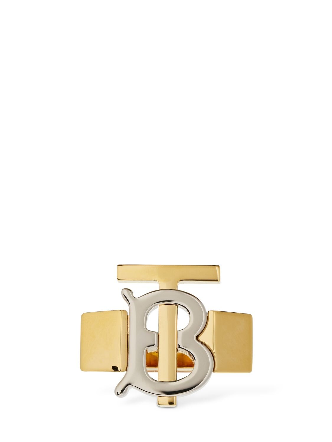 Burberry Tb Bicolor Logo Ring In Gold,palladium