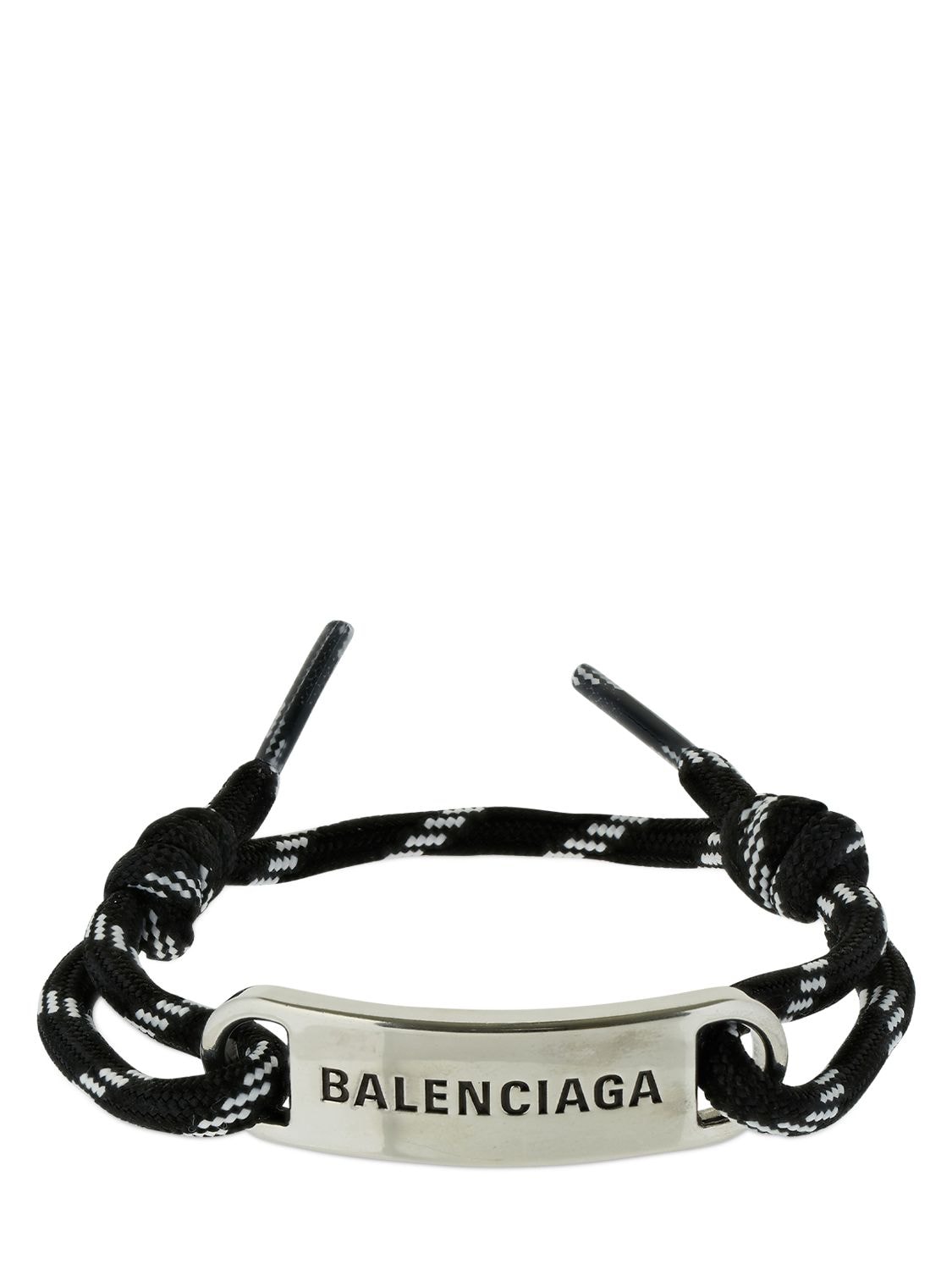Balenciaga - Plate logo cord bracelet - Black/Silver | Luisaviaroma