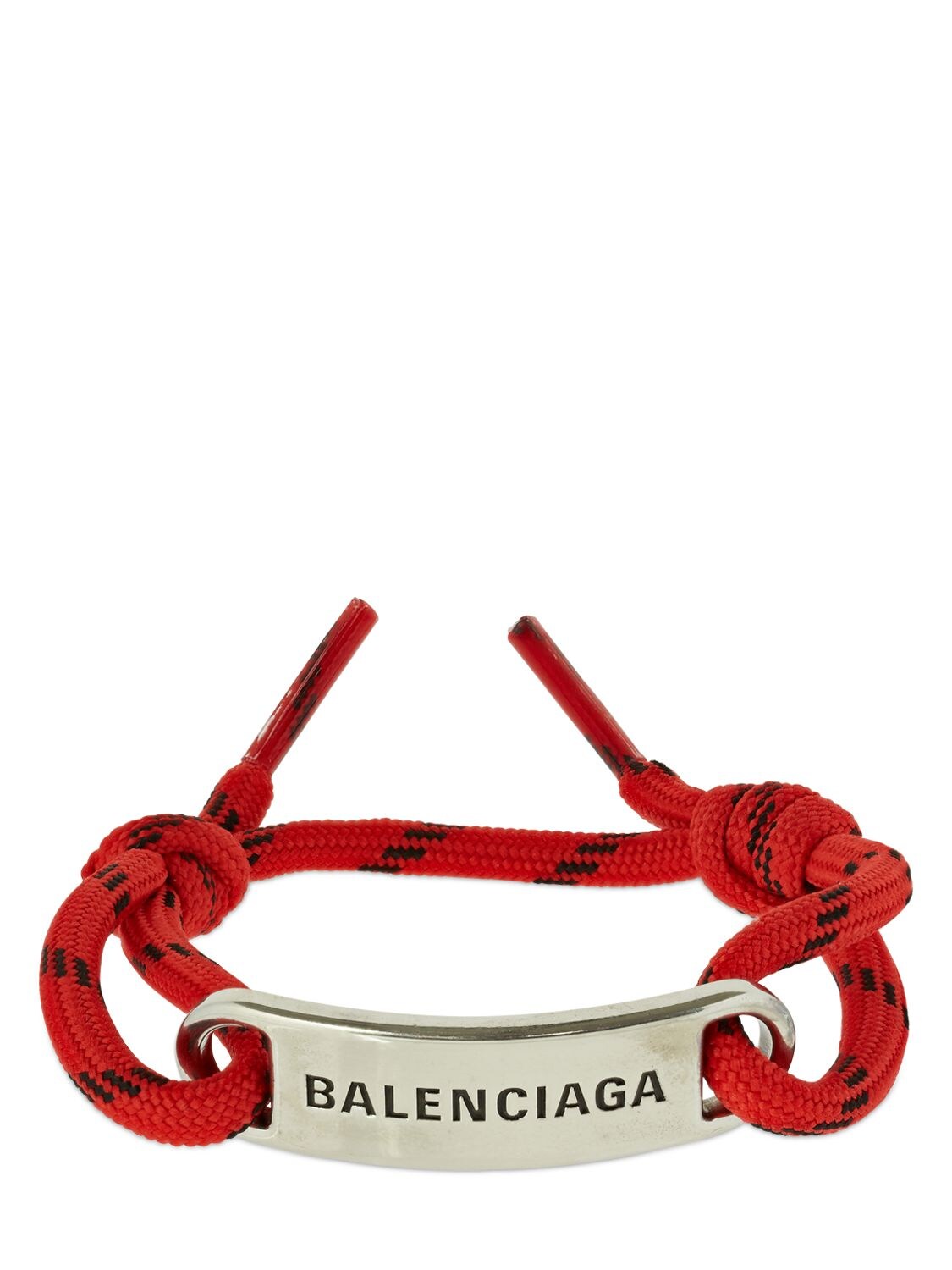 Balenciaga Plate Logo Cord Bracelet In Red,silver