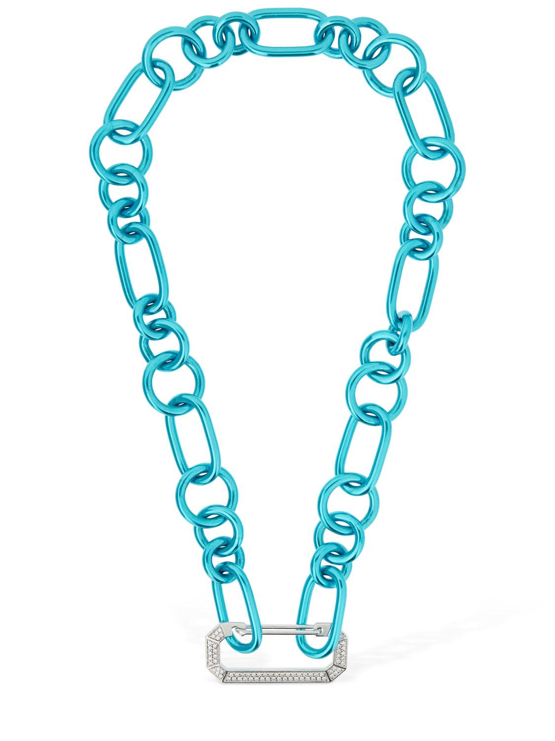 Eéra Special Order - Lucy Metallic Necklace In Silver And 18k White Gold With Diamonds In Blue