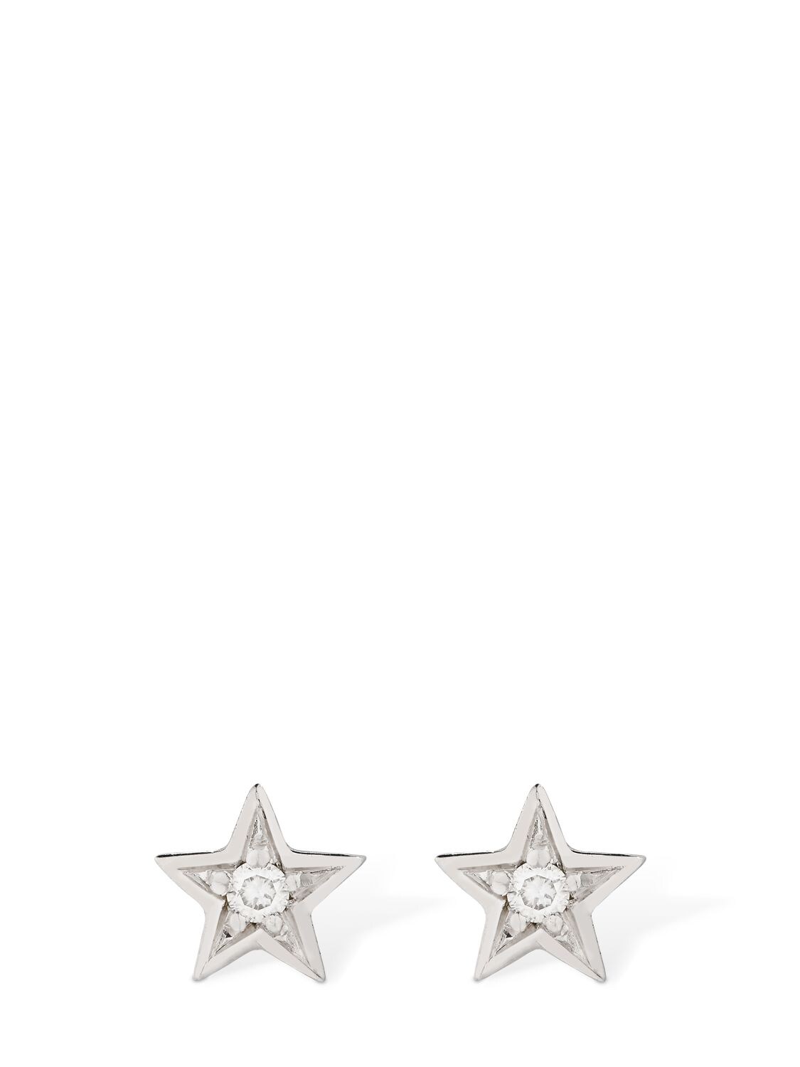 Ag 18kt White Gold & Diamond Star Earrings