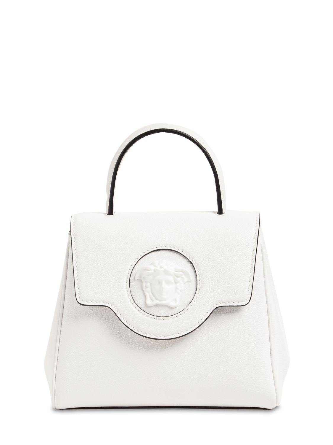 Versace Small Leather Medusa Top Handle Bag In Bianco Ottico