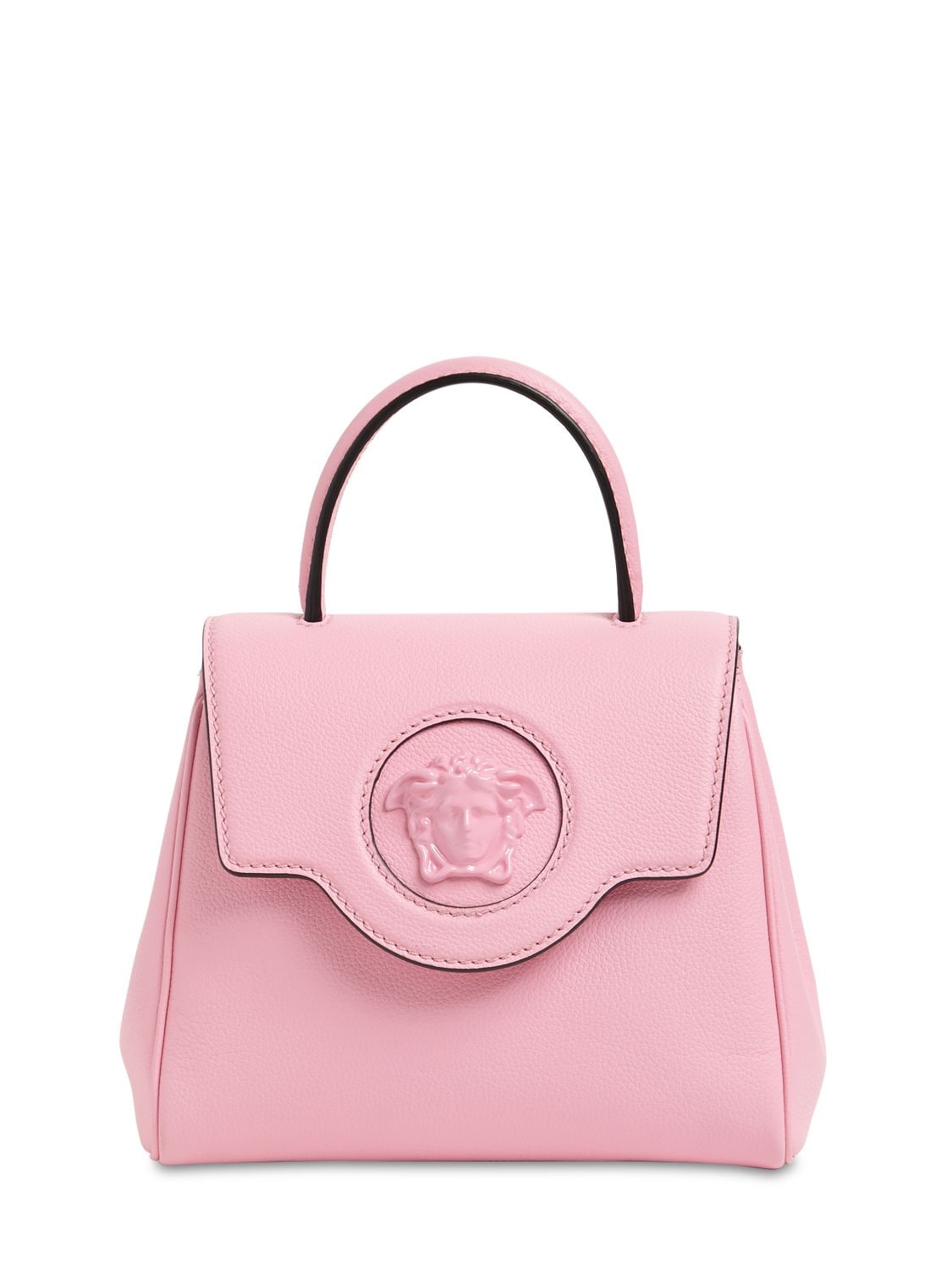 Versace Small Leather Medusa Top Handle Bag In Pink