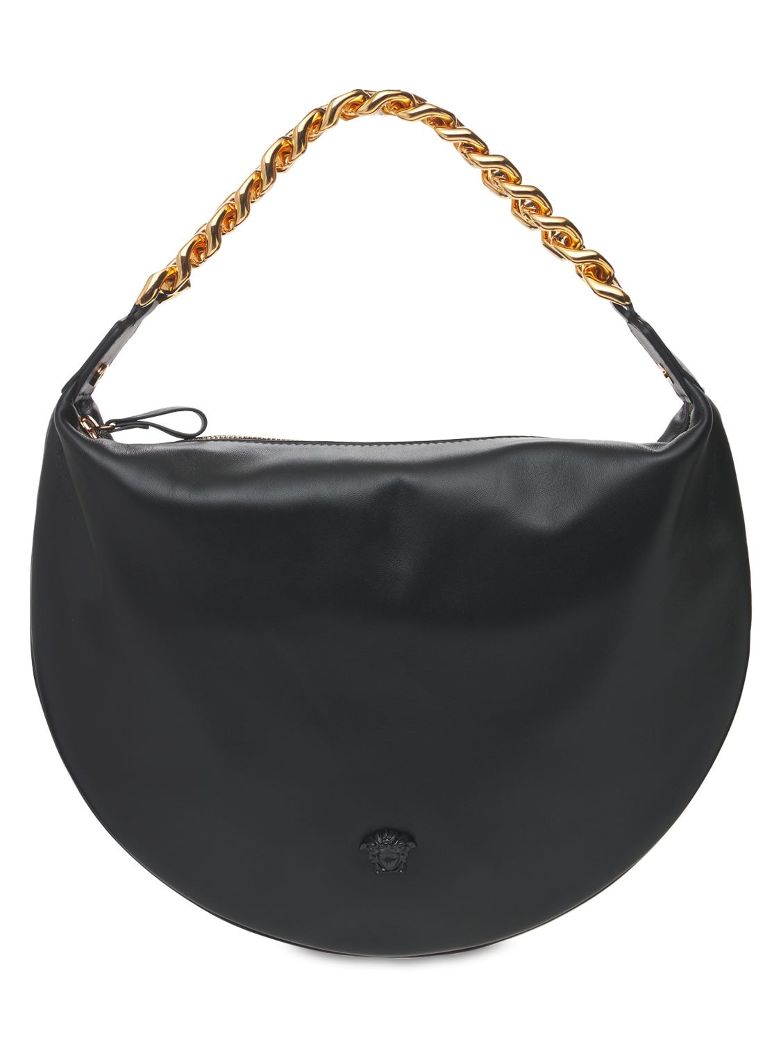 Versace Leather Hobo Bag W/chain Strap In Black