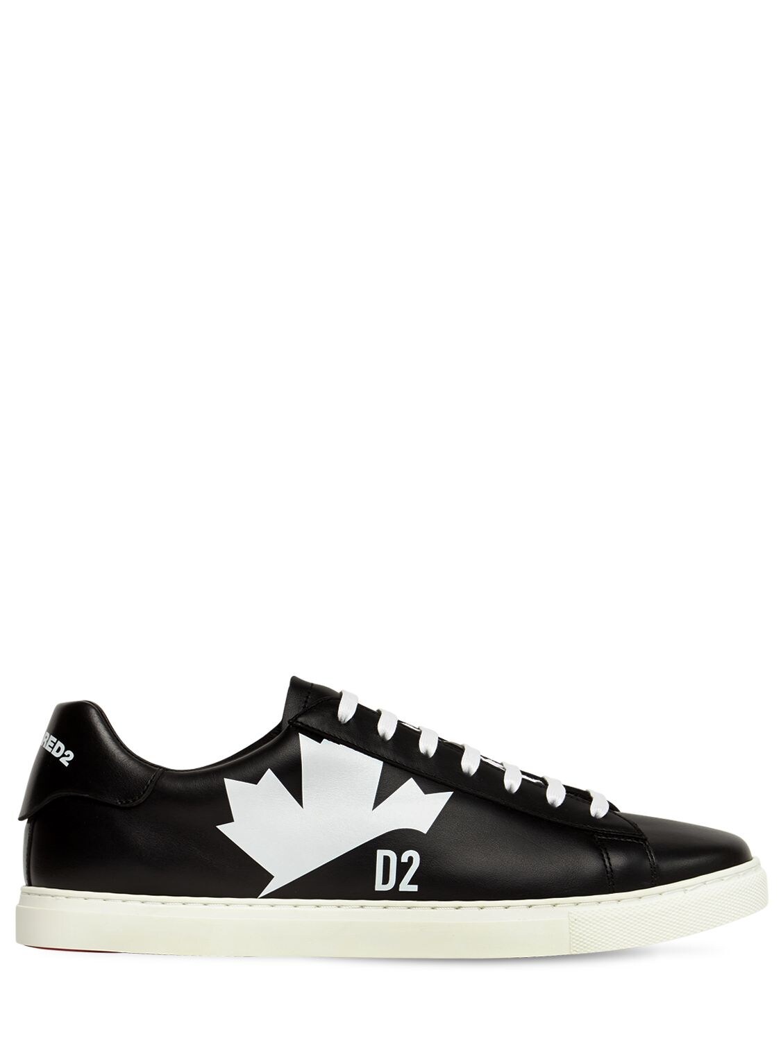 Dsquared2 New Tennis Maple Print Leather Sneakers In Black,white