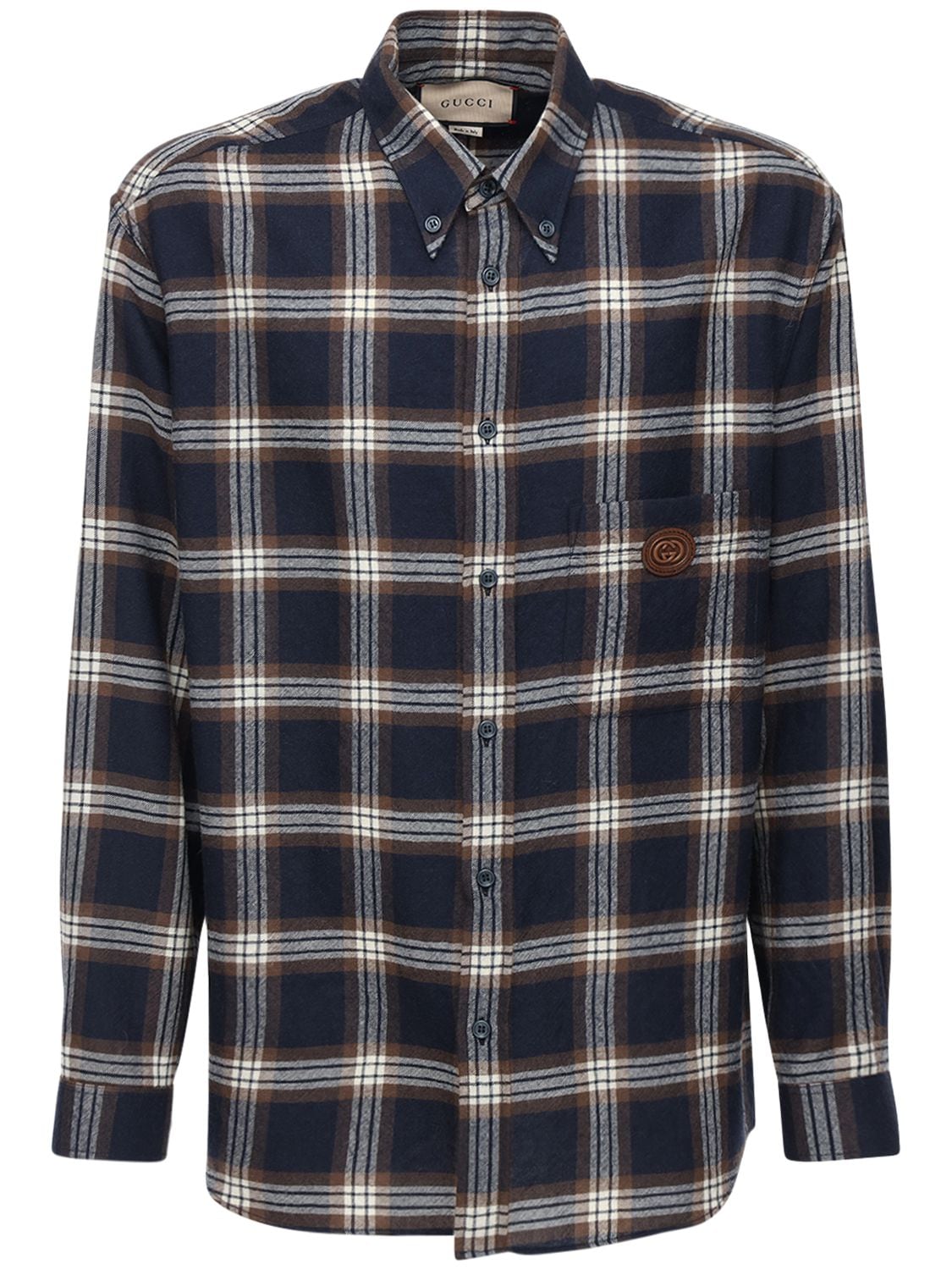 GUCCI CHECKED WOOL SHIRT W/ LEATHER PATCH,73IH0K006-NDMXMA2