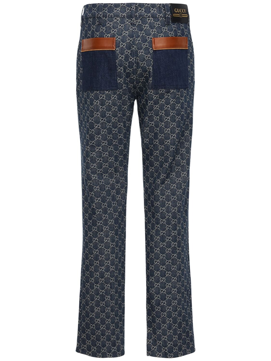 Shop Gucci Gg Jacquard Denim Jeans In Blue