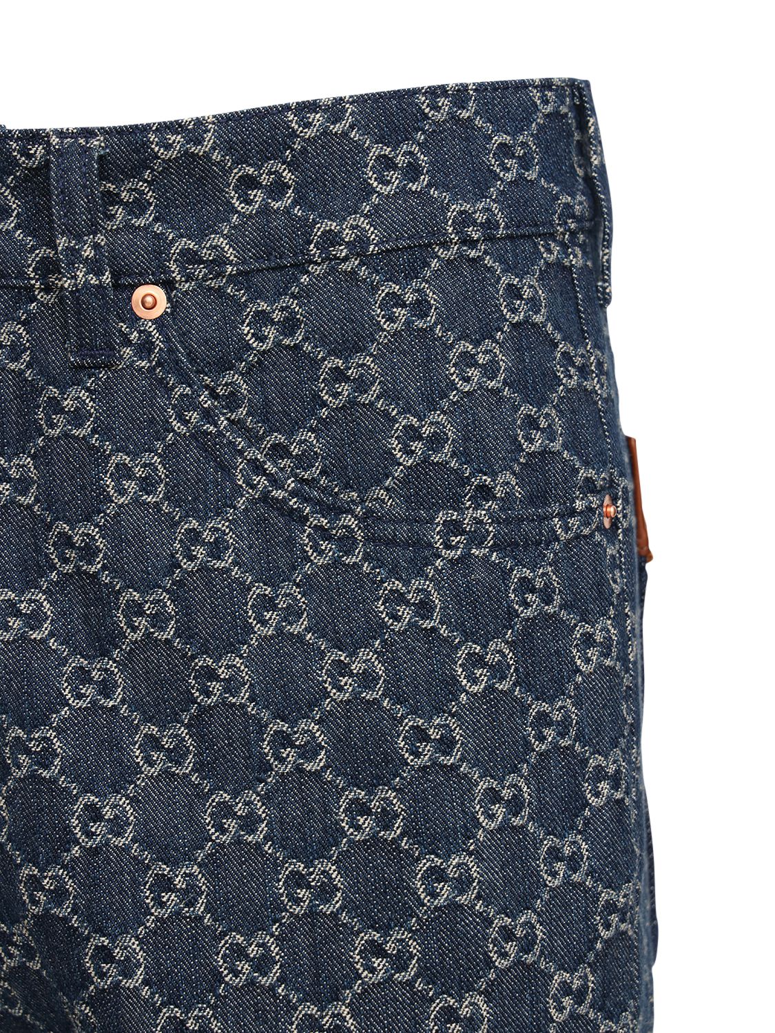 Shop Gucci Gg Jacquard Denim Jeans In Blue