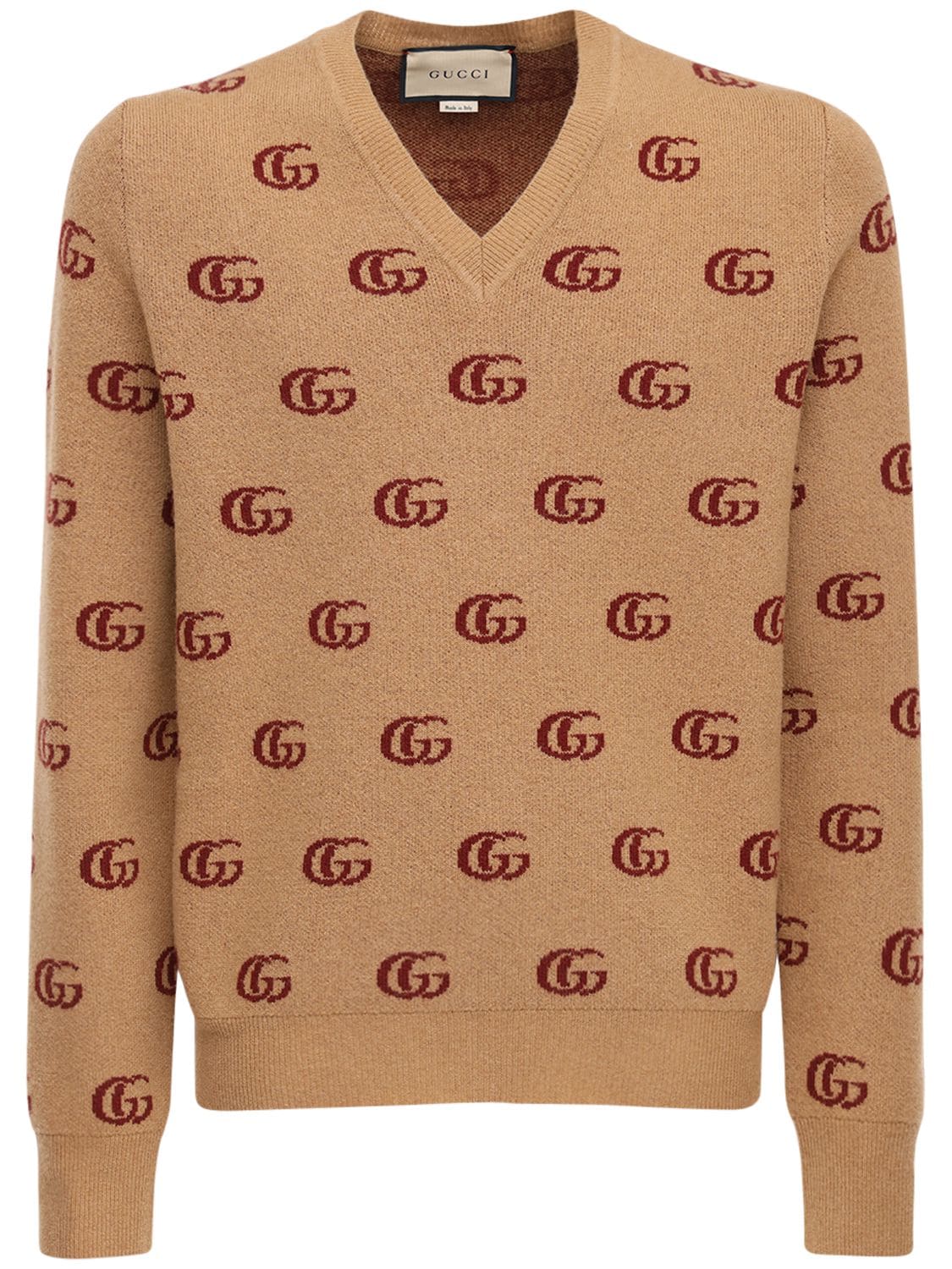 Double G Jacquard Wool V-neck Sweater