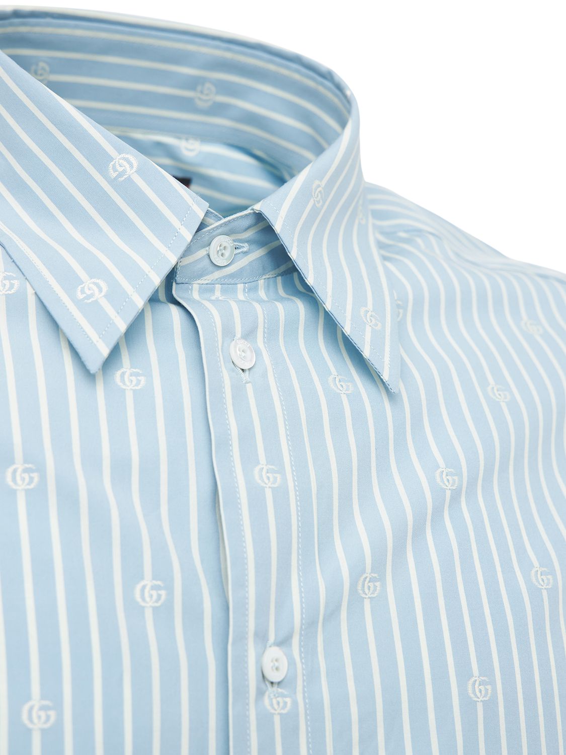 Shop Gucci Gg Stripe Fil Coupé Cotton Shirt In Light Blue