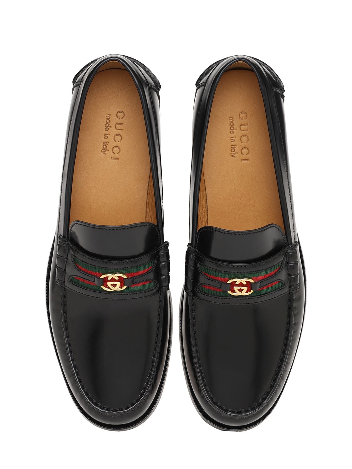 Shop Gucci 25mm Gg Web Kaveh Leather Loafers In Black