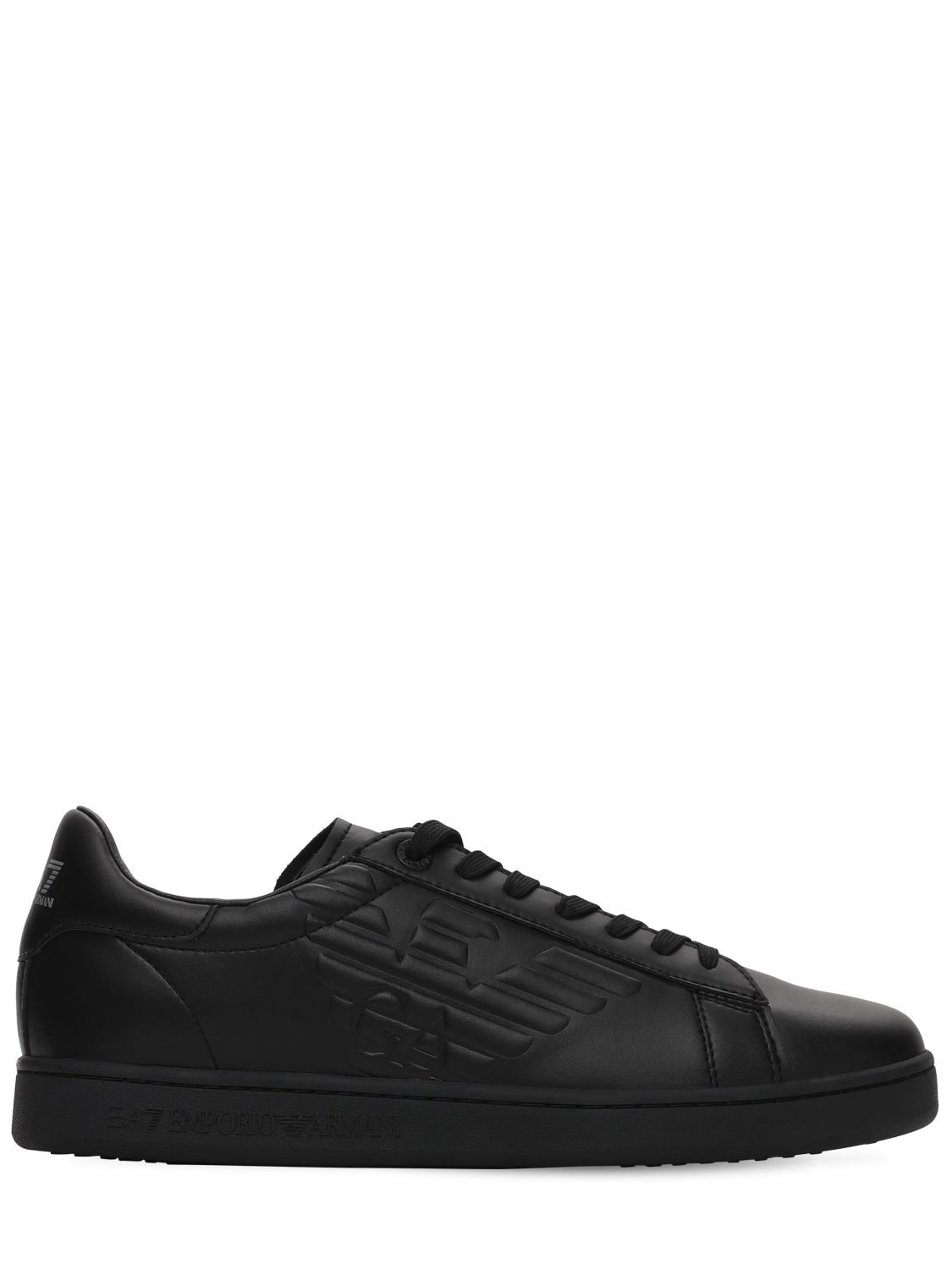 Ea7 Logo Leather Sneakers In Black