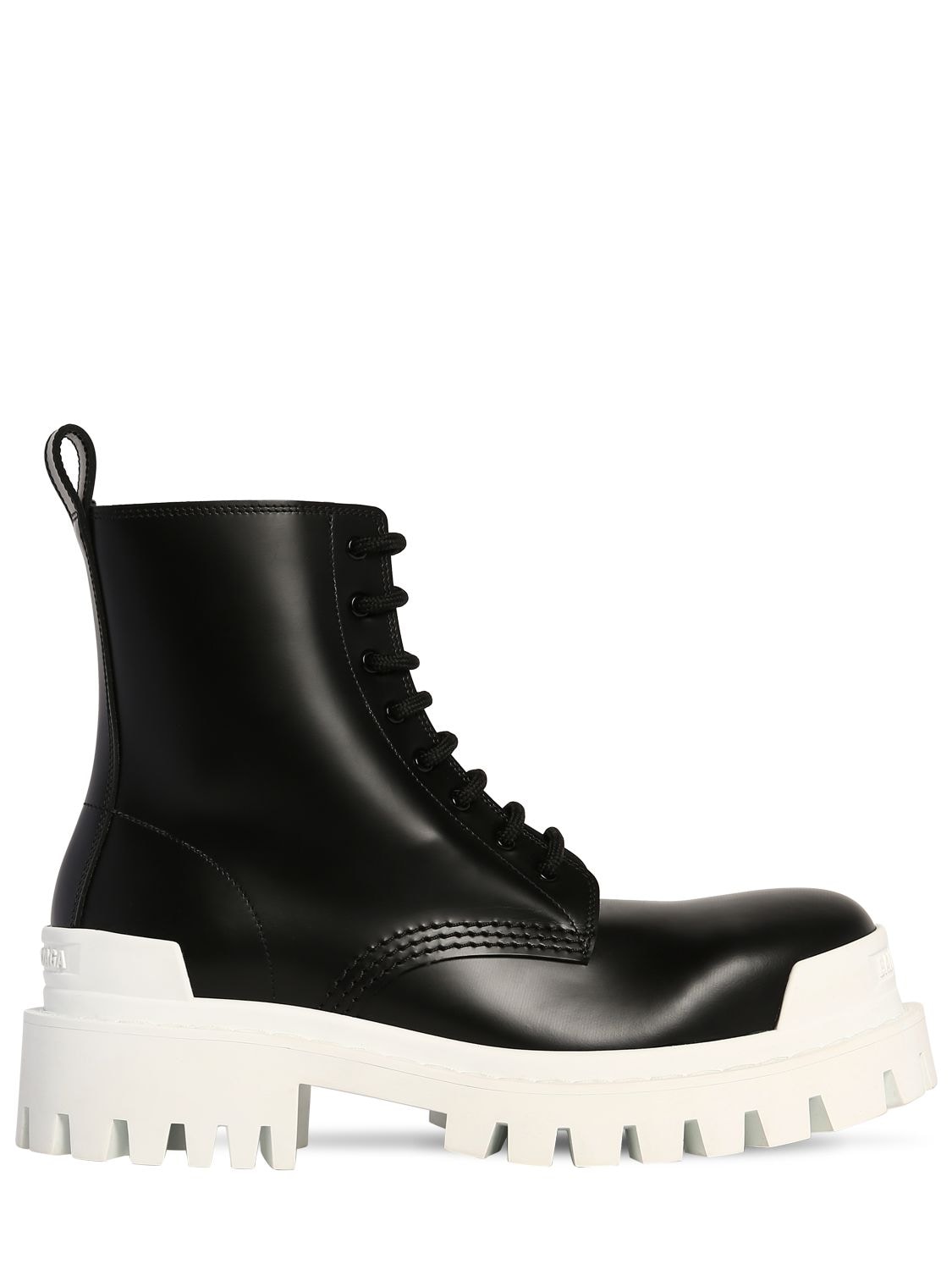 Balenciaga 60mm Strike Leather Combat Boots In Black,white