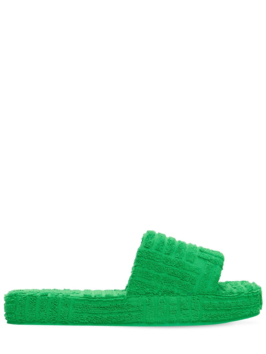 Shop Bottega Veneta 35mm Terry Cloth Slides In Green