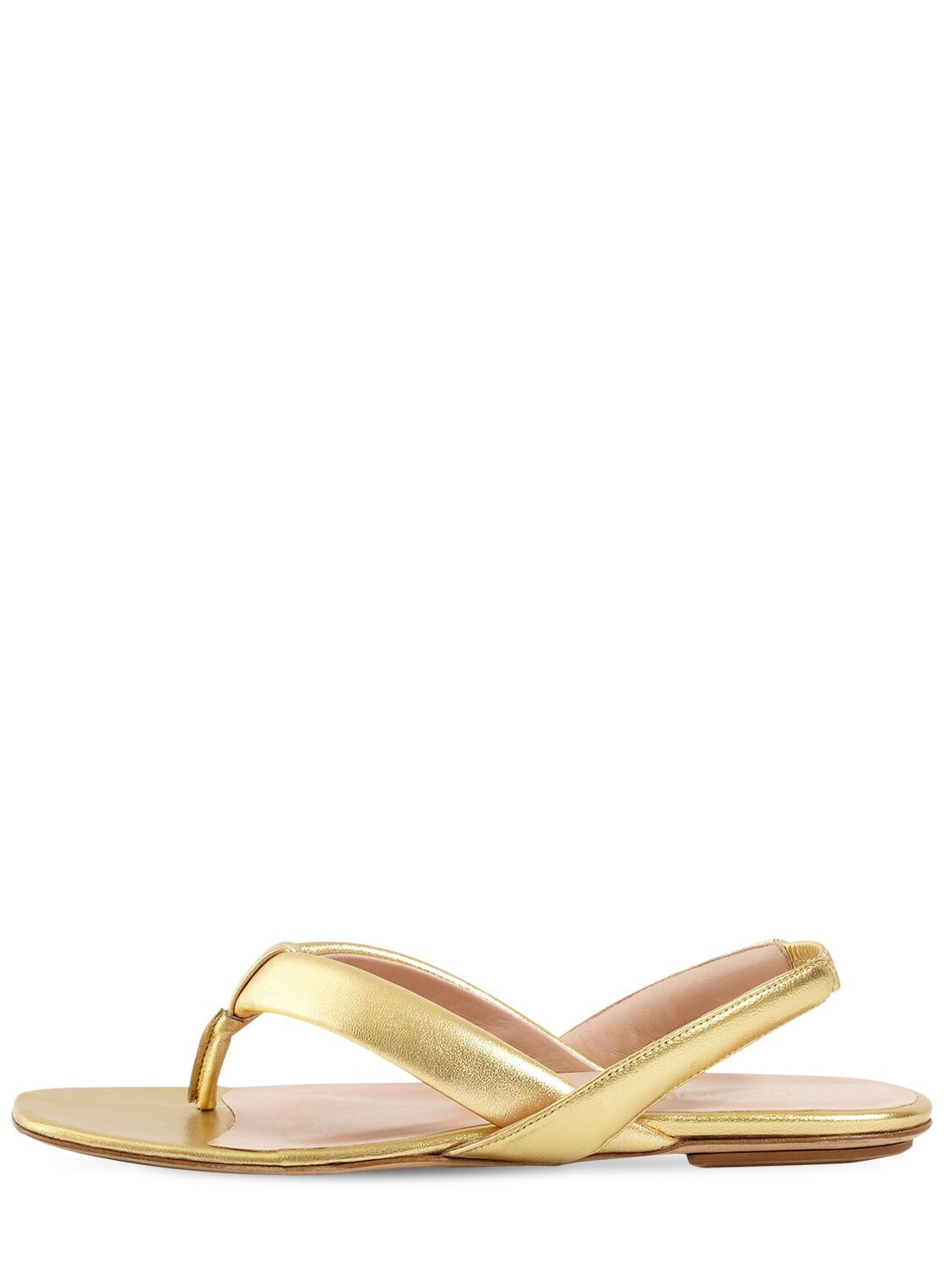 Gia Couture 10mm Bora Metallic Leather Thong Sandals In Gold