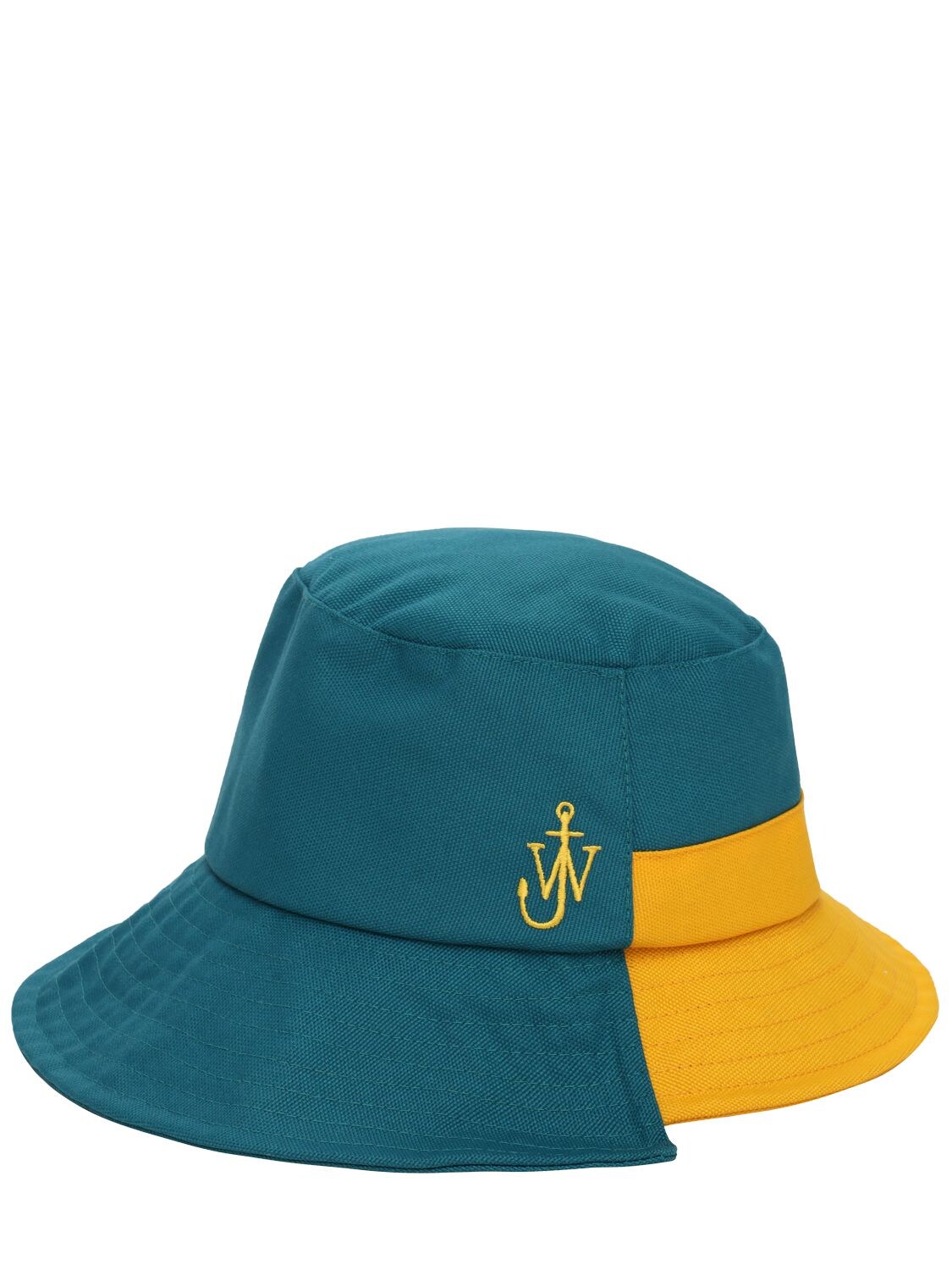 Jw Anderson Asymmetric Tech Bucket Hat In Blue,yellow