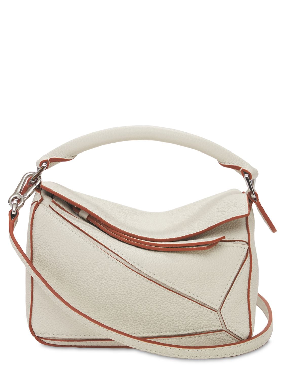 Loewe Small Puzzle Leather Top Handle Bag In Off White