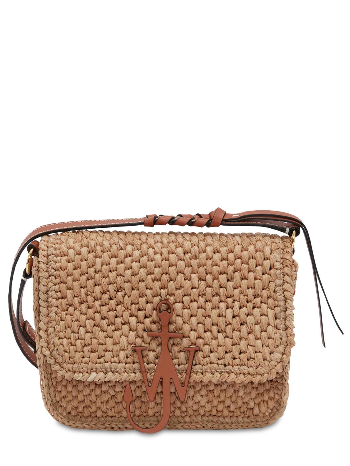 Jw Anderson Braided Raffia Logo Anchor Shoulder Bag In Natural