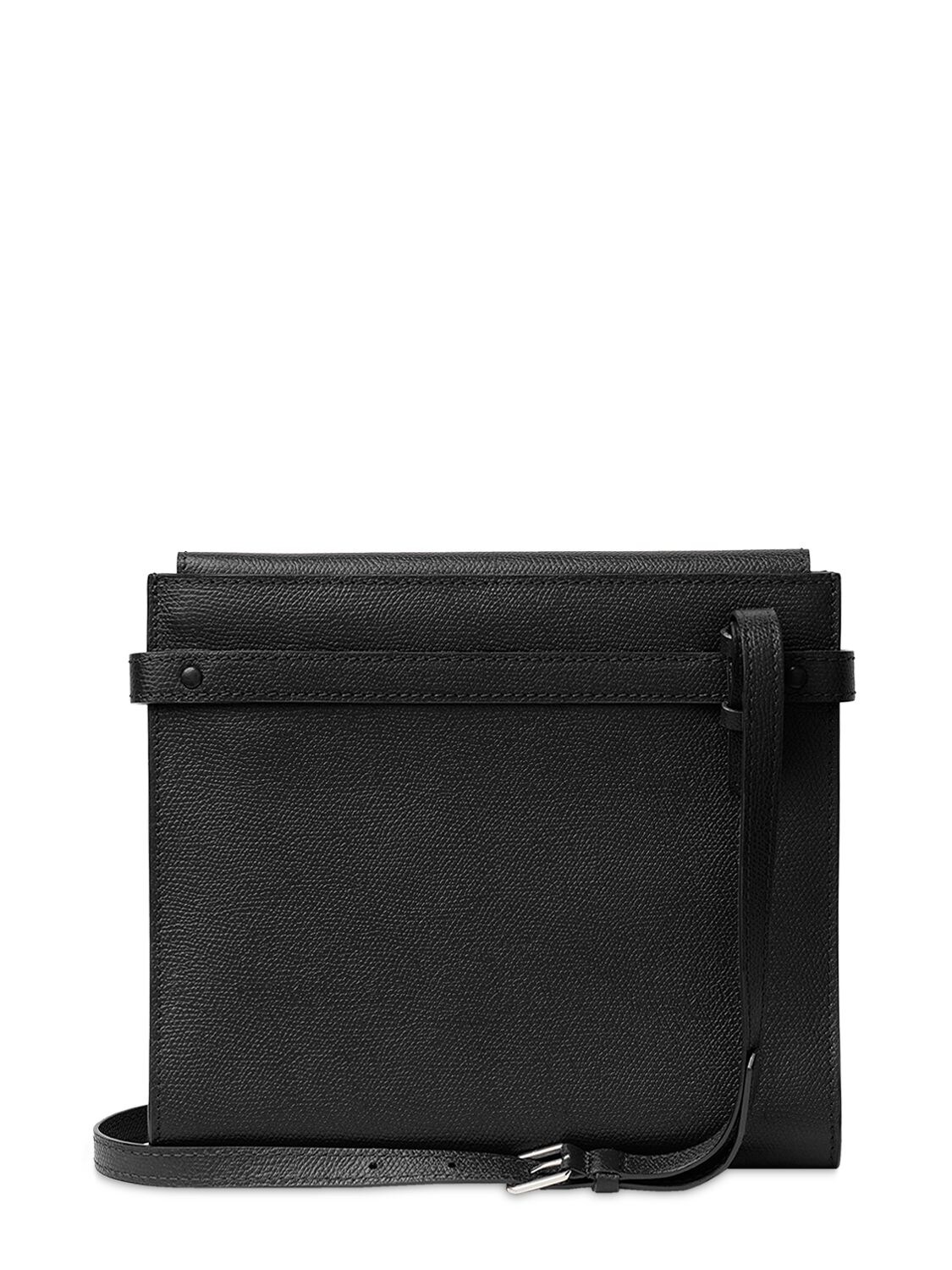 Valextra Medium B-tracollina Leather Shoulder Bag/clutch In Black 