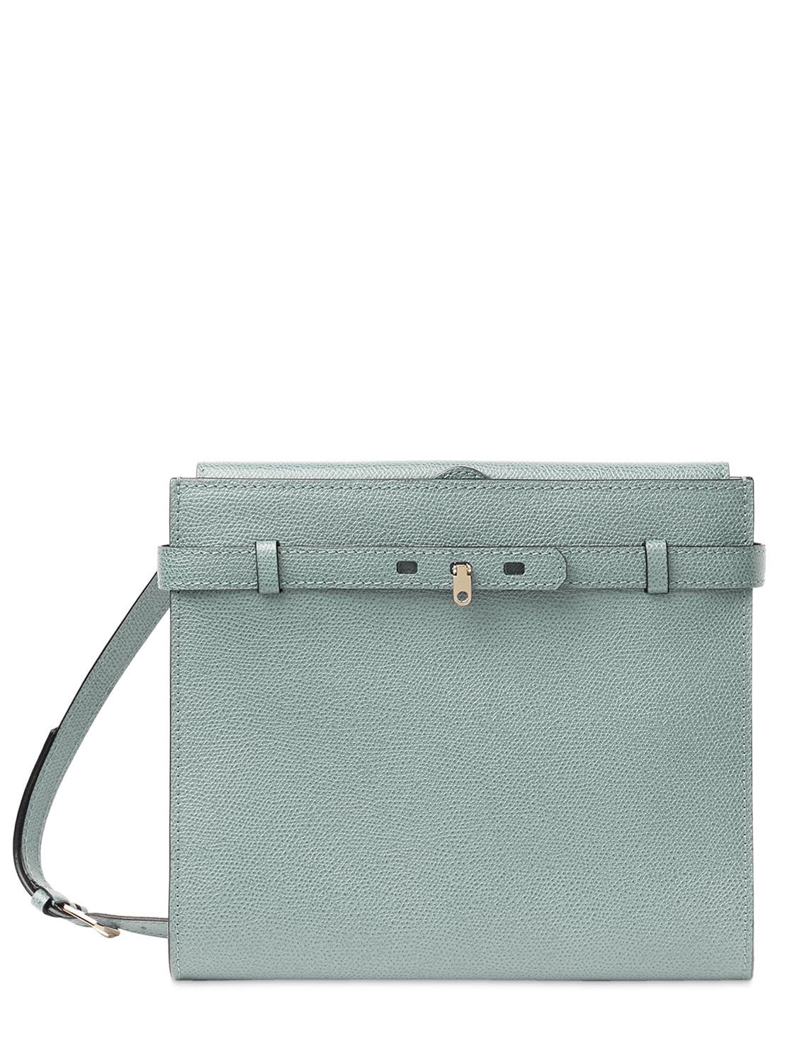 Valextra Brera B-tracollina Textured-leather Shoulder Bag In Blue 