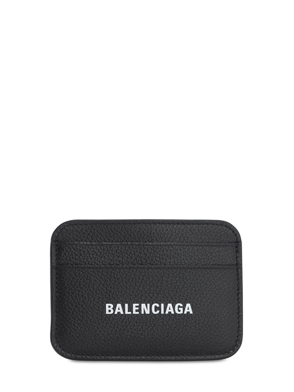 Balenciaga Logo Leather Card Holder In Black,white