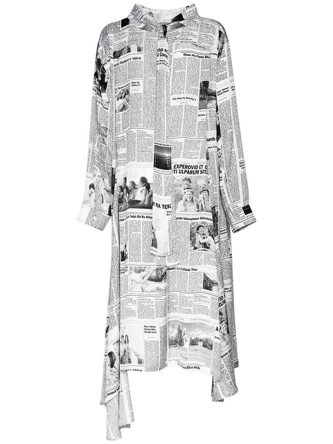 BALENCIAGA NEWSPAPER PRINT LIGHT SATIN DRESS
