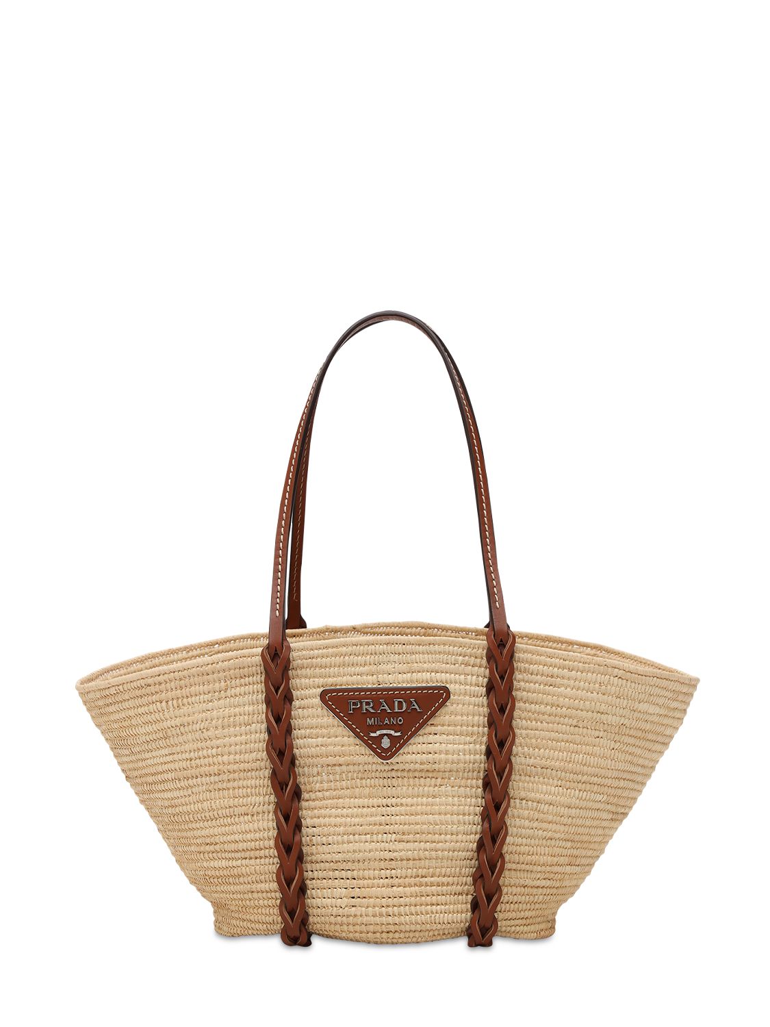 Prada Straw & Leather Shoulder Bag In Naturale,cognac ModeSens