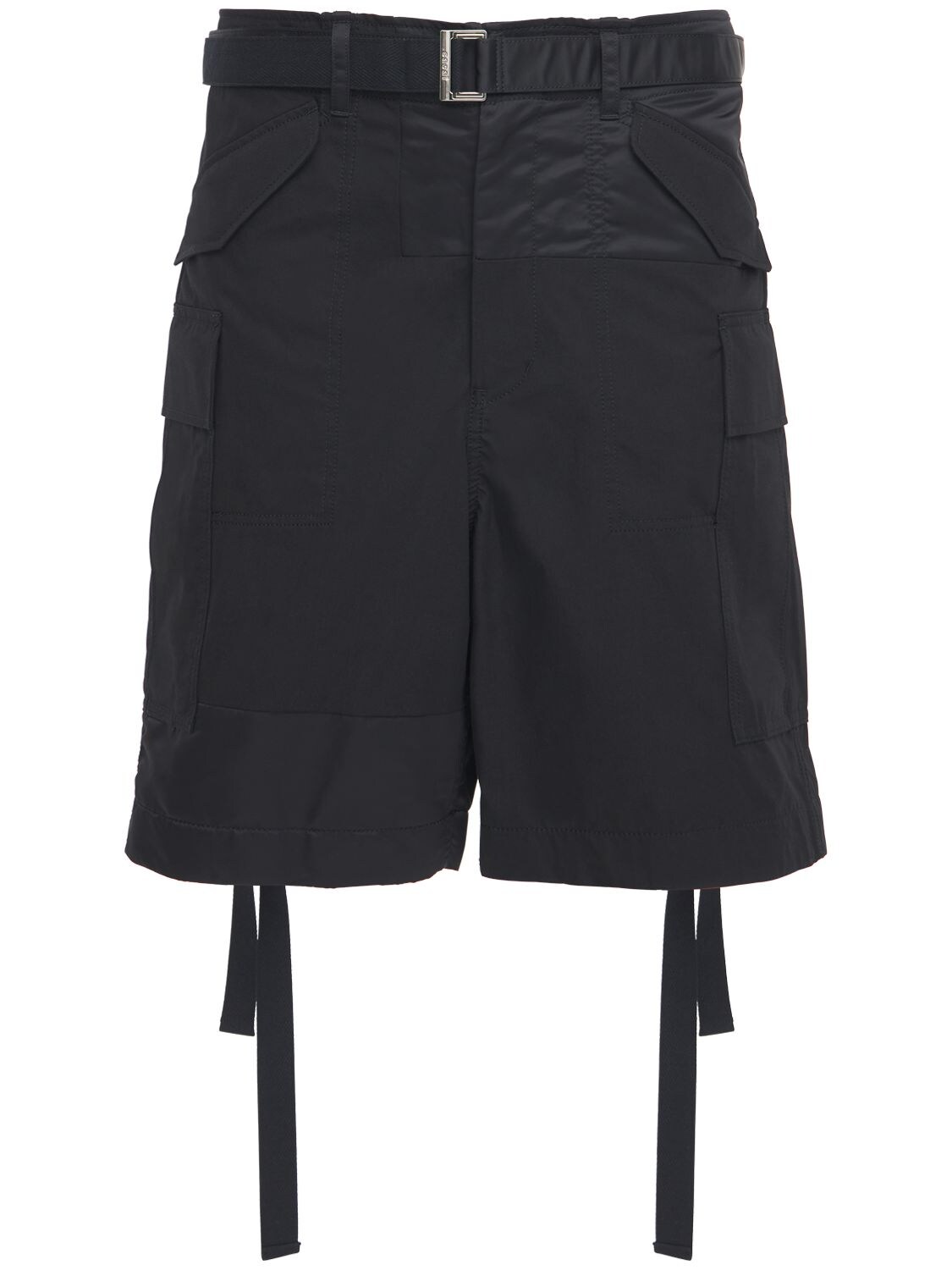 Sacai Cotton Oxford & Nylon Cargo Shorts In Black