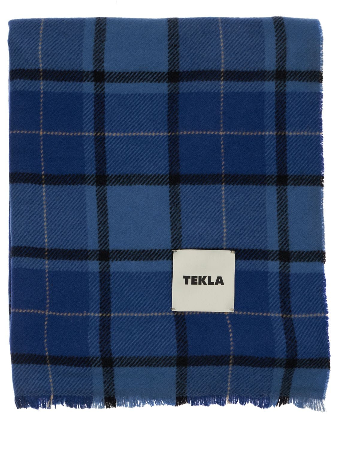 Shop Tekla Tartan Fine Wool Throw In Blue