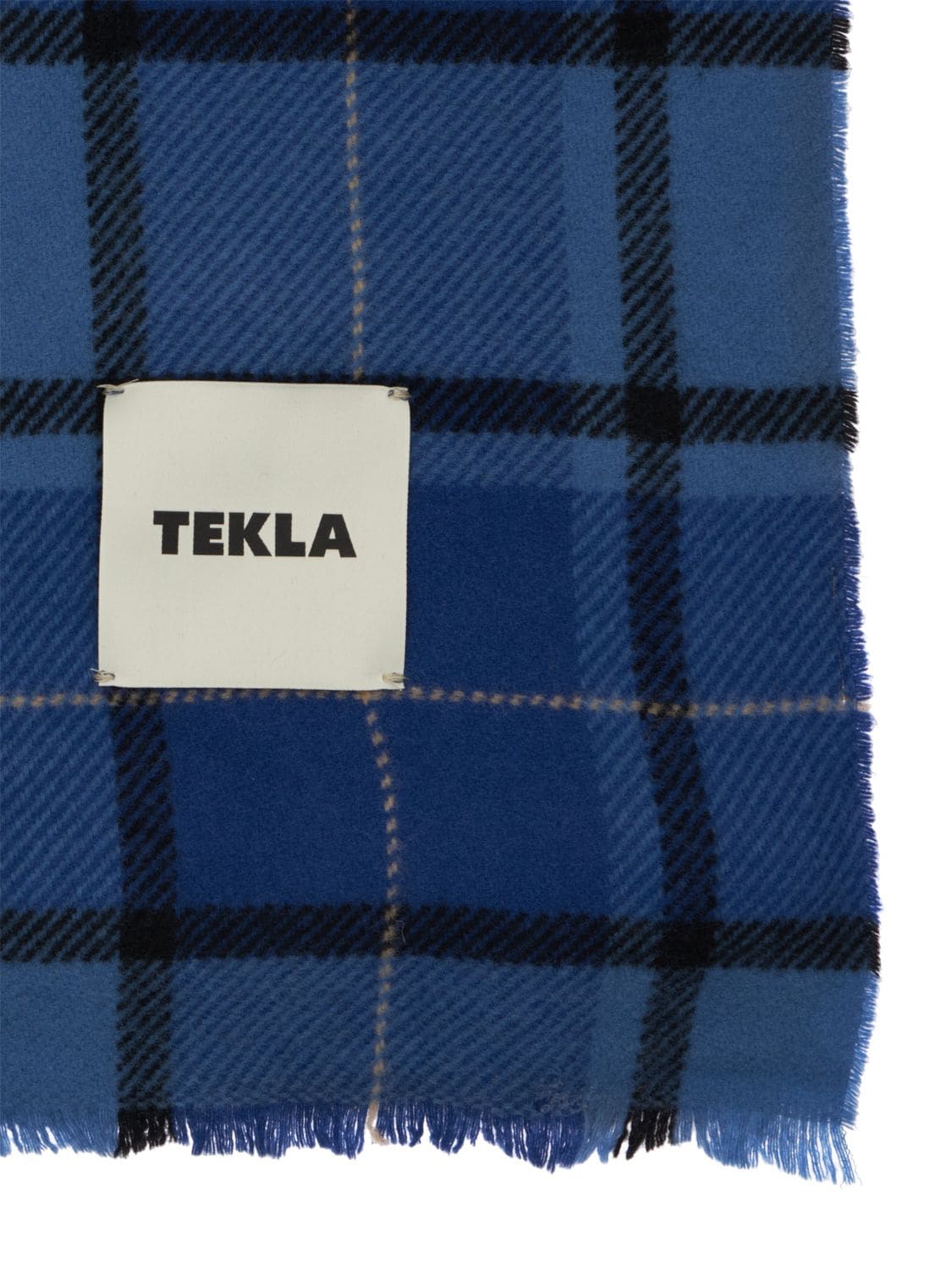 Shop Tekla Tartan Fine Wool Throw In Blue