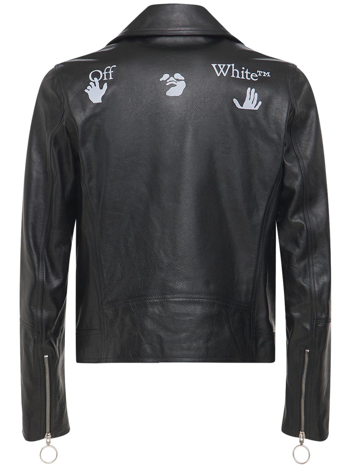 Off-white Logo Leather Biker Jacket In Чёрный,белый