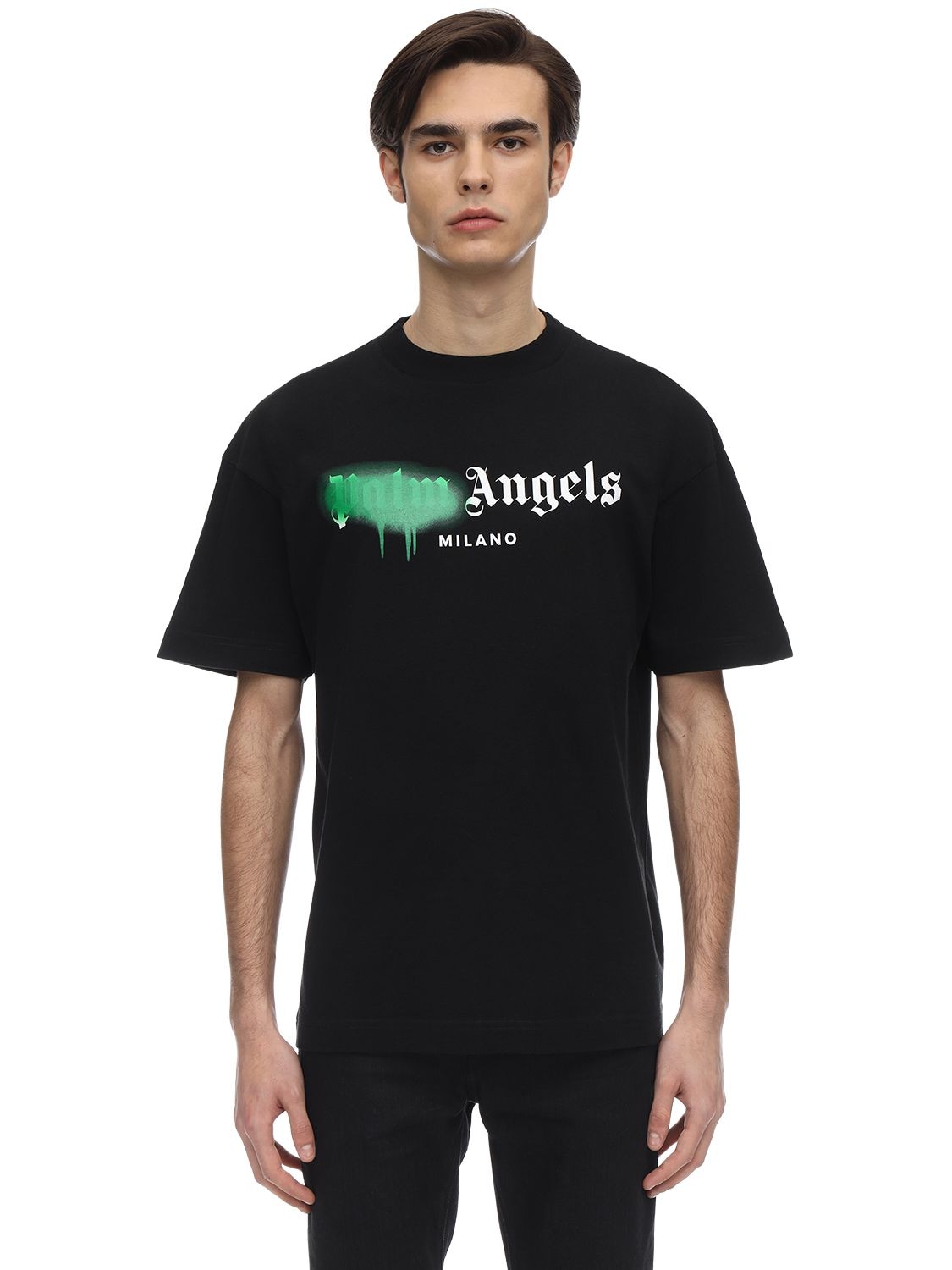 PALM ANGELS LOGO棉质平纹针织T恤,73IJRV036-MTA1NQ2