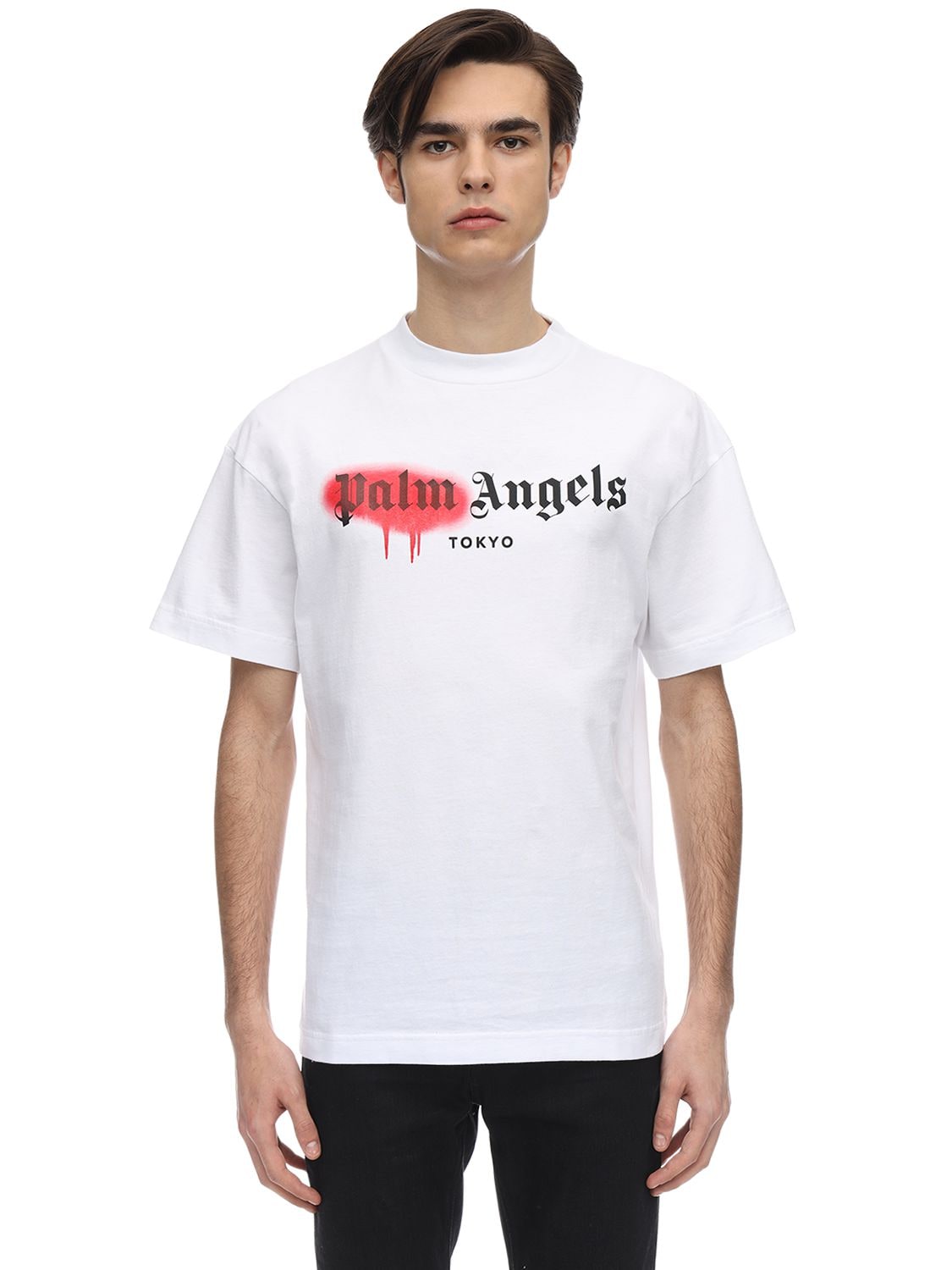 PALM ANGELS LOGO棉质平纹针织T恤,73IJRV040-MDEYNQ2