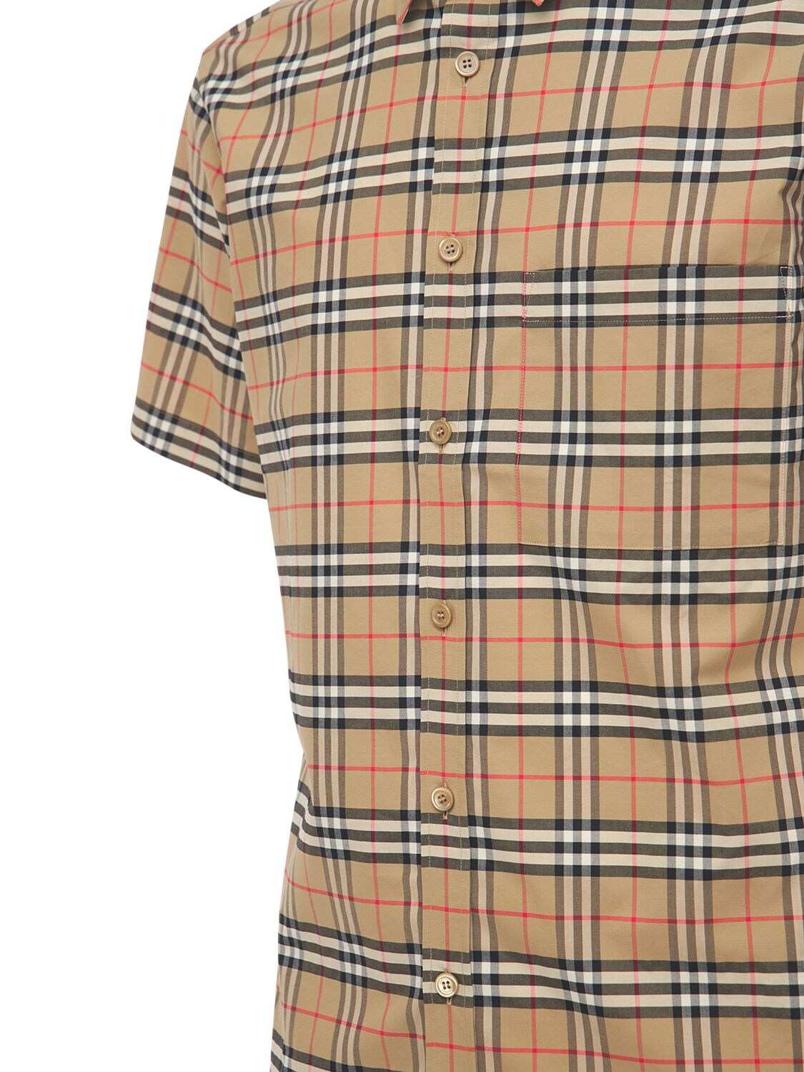 Shop Burberry Check Print Simpson Cotton S/s Shirt In Archive Beige