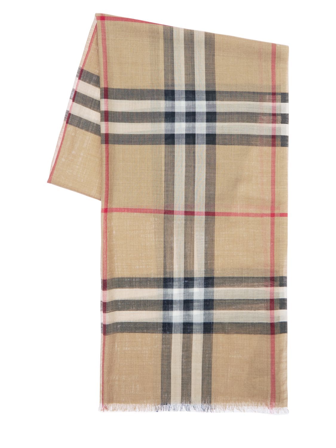 BURBERRY “MU”大格纹羊毛&真丝围巾,73IJT0003-QTCWMJG1
