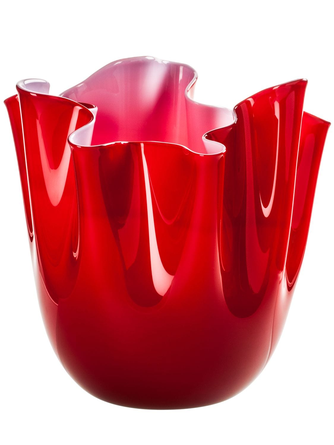 Venini Fazzoletto Two Tone Large Vase In Red,opaque Pink