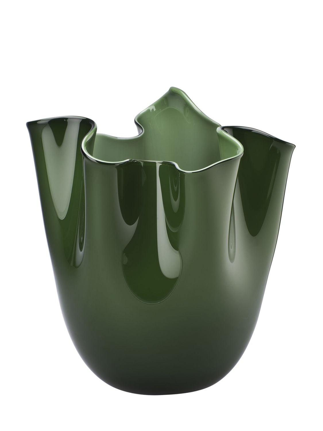 Venini Fazzoletto Opalini Glass Vase In Green