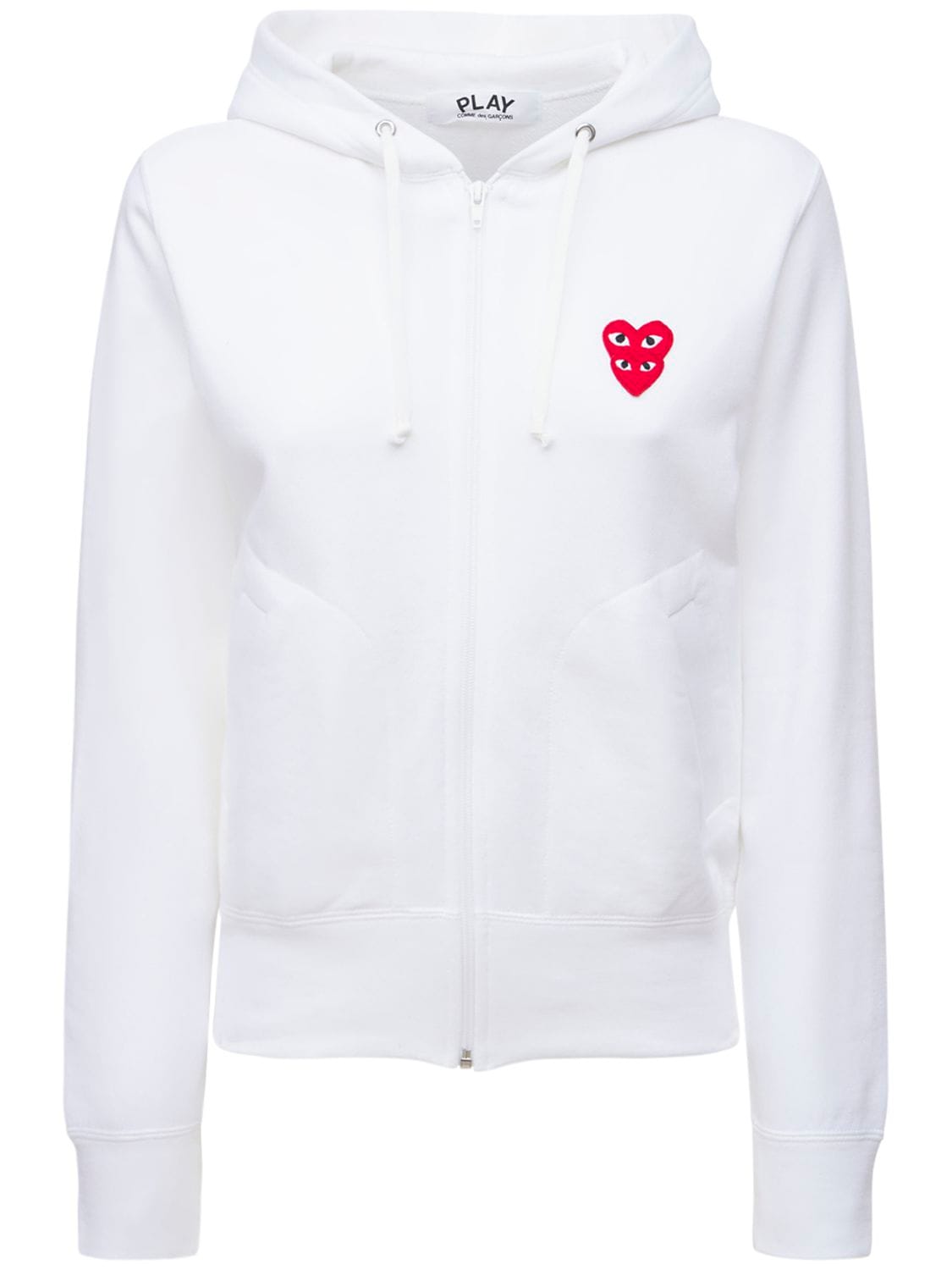 Shop Comme Des Garçons Play Logo Cotton Jersey Zip Sweatshirt Hoodie In White