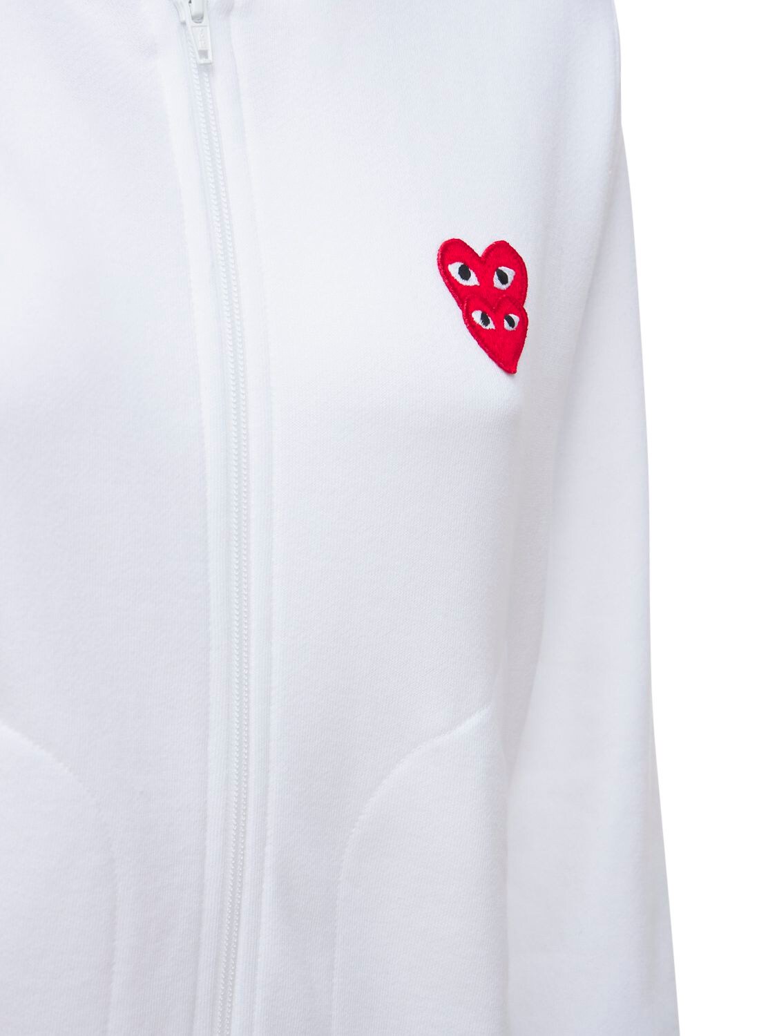 Shop Comme Des Garçons Play Logo Cotton Jersey Zip Sweatshirt Hoodie In White