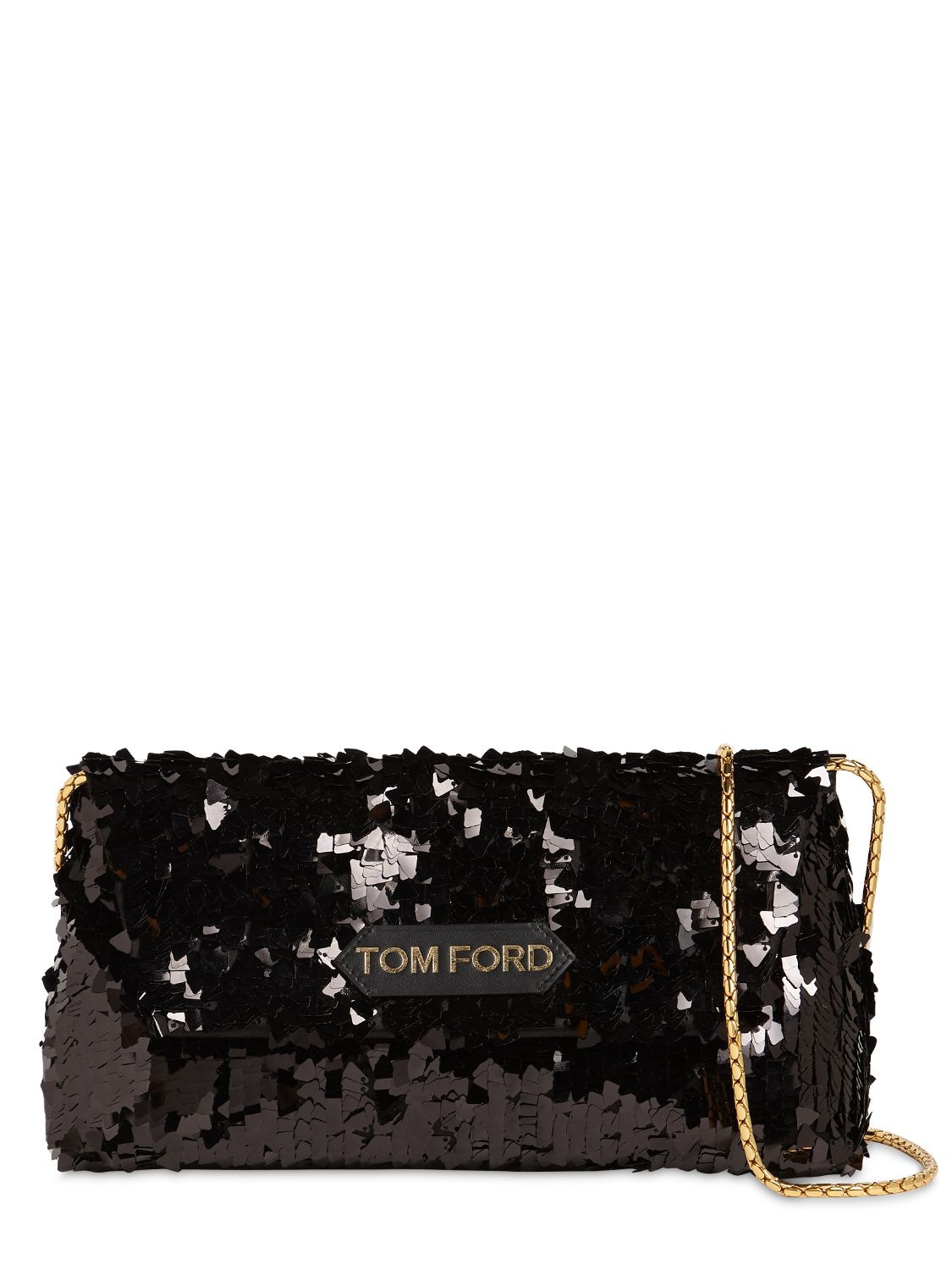 Tom Ford Label Small Sequin Chain Shoulder Bag In Black