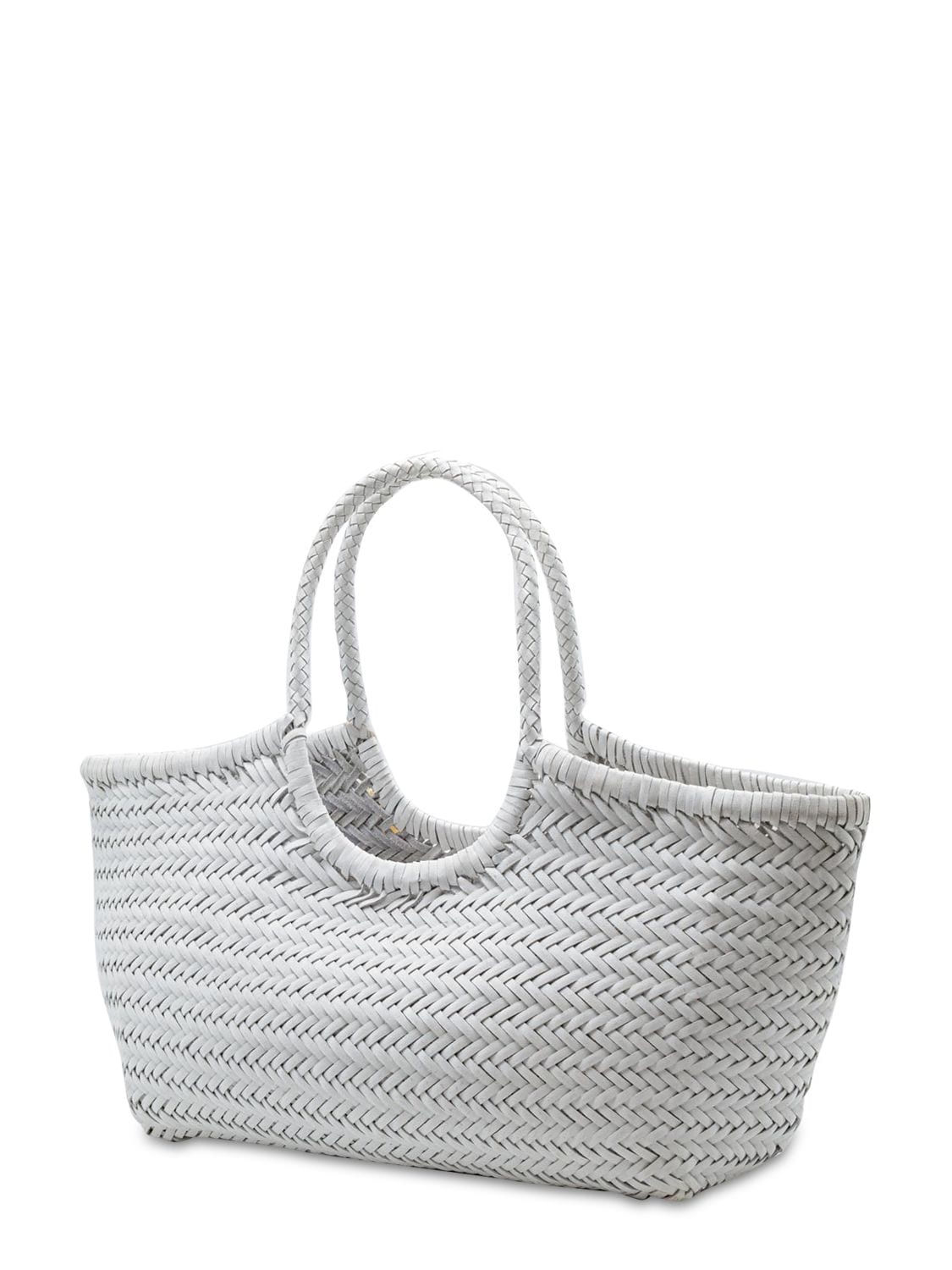 Shop Dragon Diffusion Big Nantucket Woven Leather Basket Bag In White