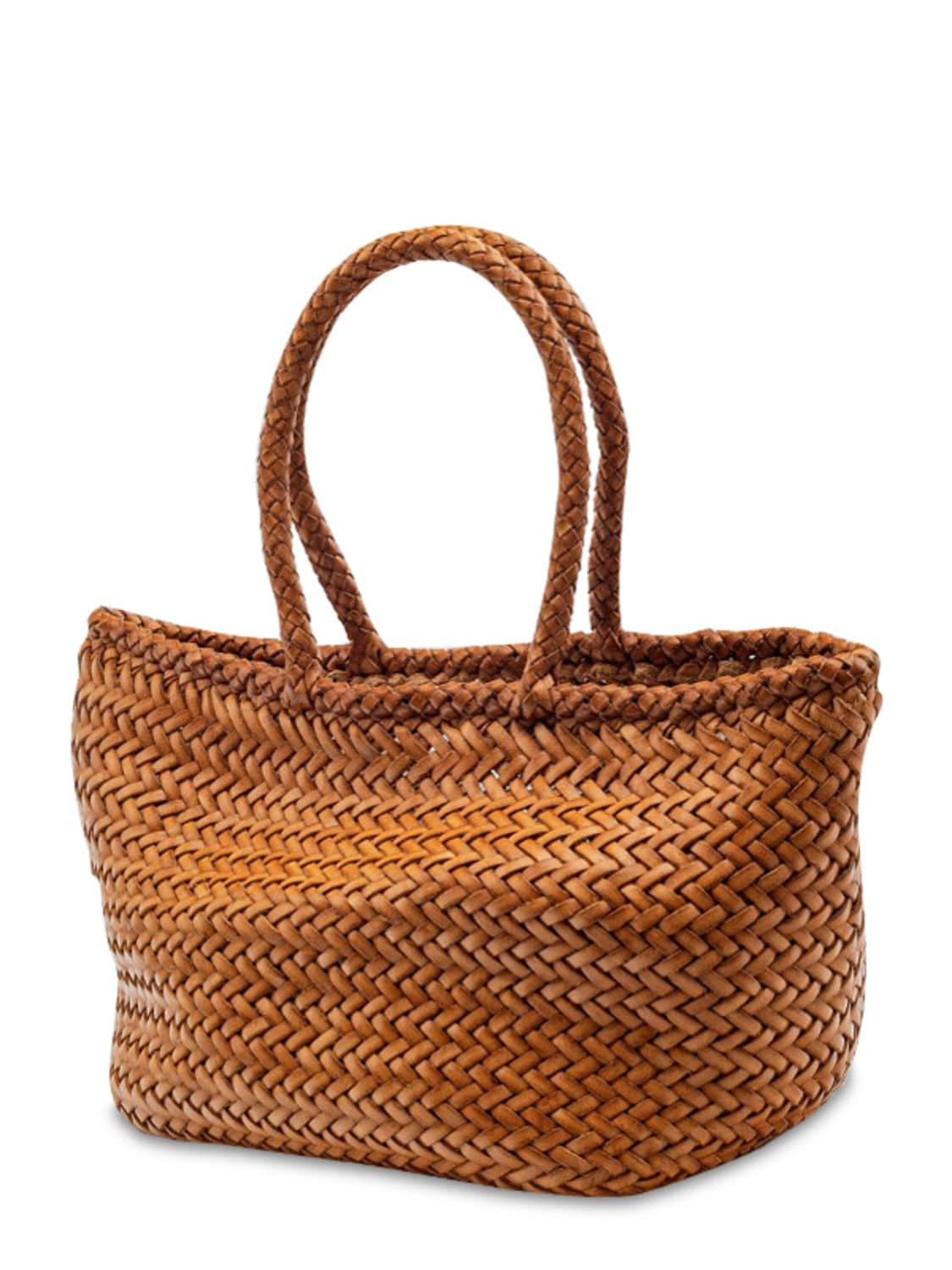 Shop Dragon Diffusion Grace Small Woven Leather Basket Bag In British Tan