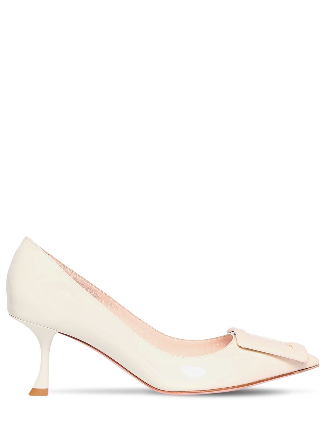 Roger Vivier 65mm Covered Buckle Patent Leather Pumps In Off White