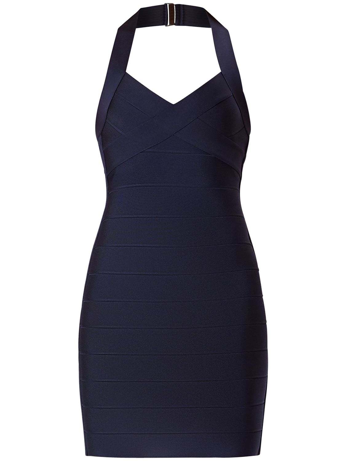 Herve Leger Womens Dark Navy Icon Halterneck Bandage Stretch-knit Mini Dress Xs In Navy