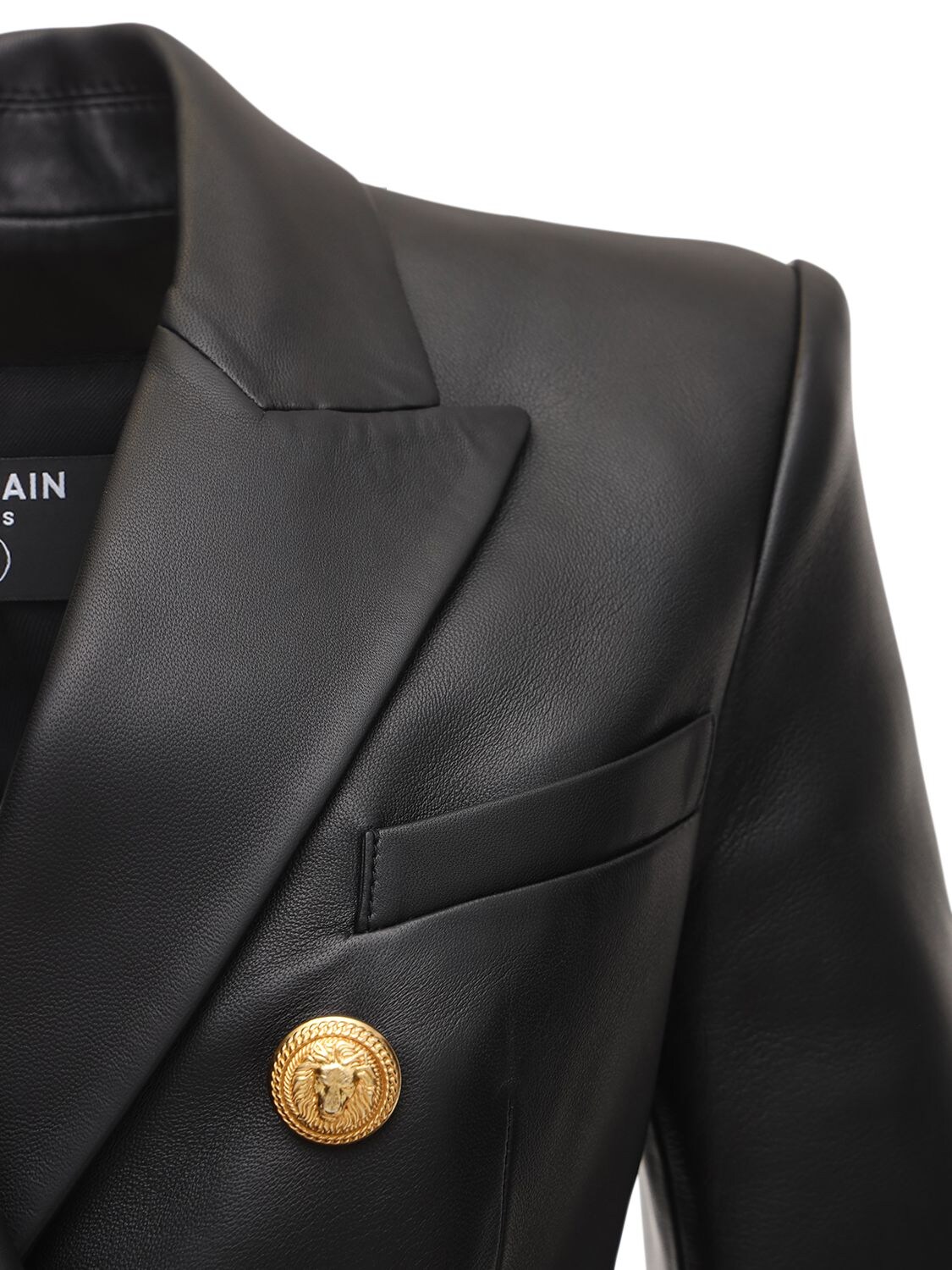 Shop Balmain Double Breasted Leather Jacket In Black
