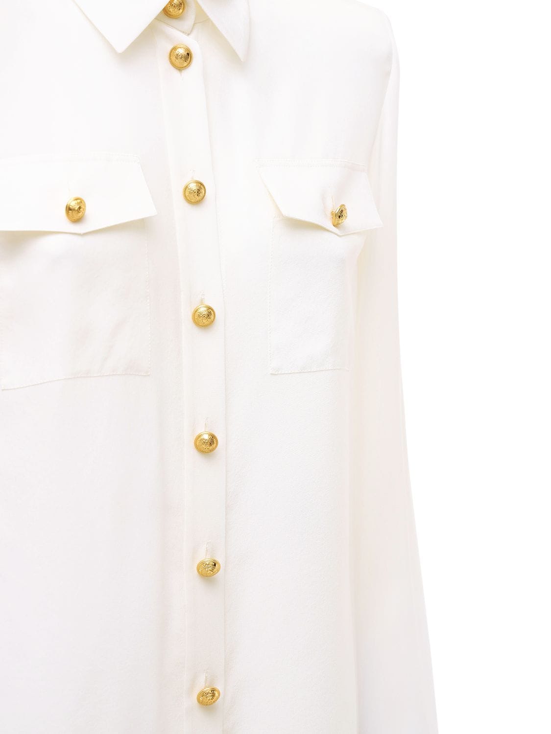 Shop Balmain Buttoned Sheer Silk Crêpe De Chine Shirt In White