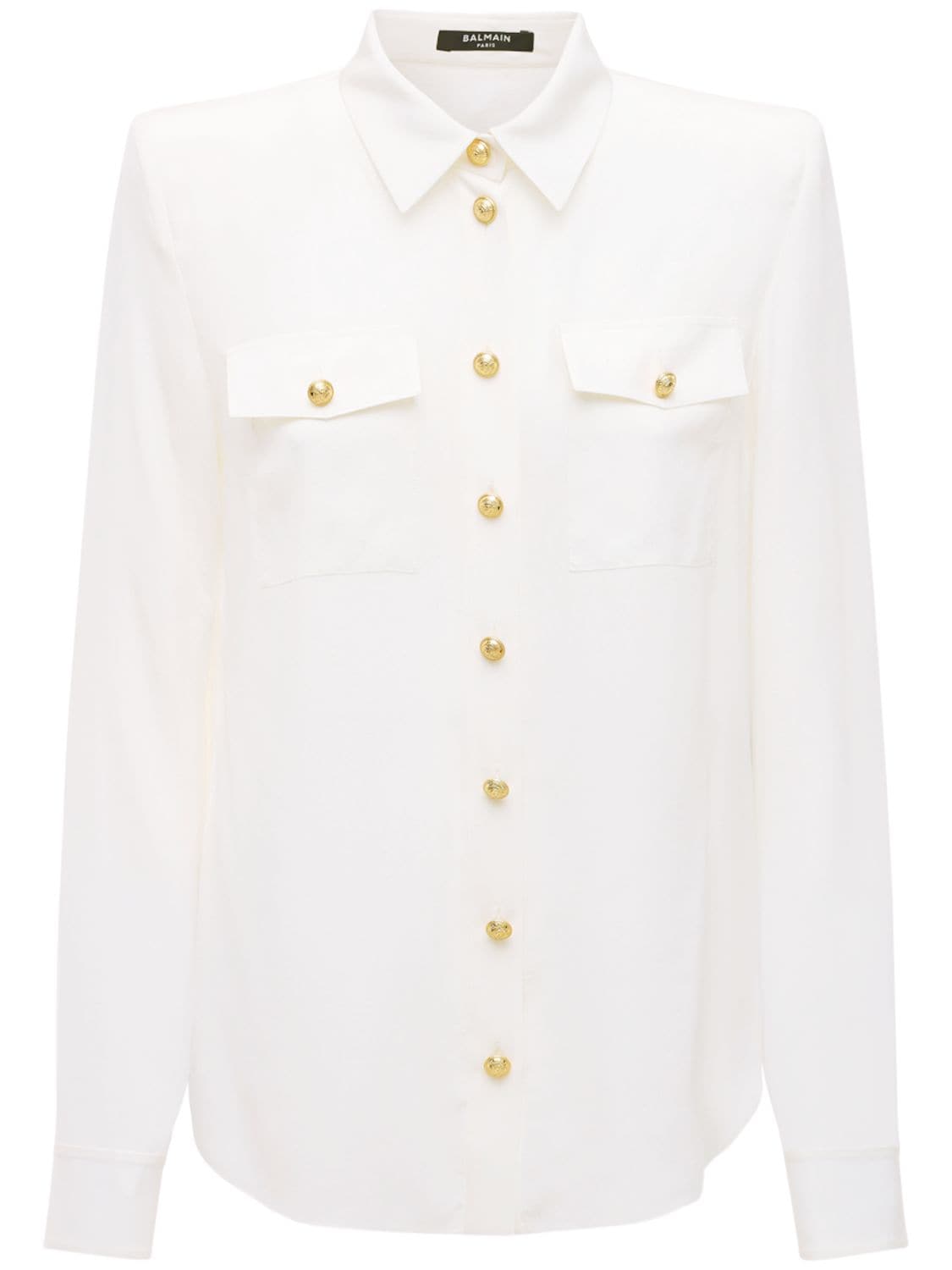 Shop Balmain Buttoned Sheer Silk Crêpe De Chine Shirt In White